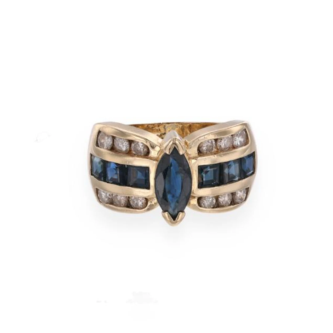 Gold, Sapphire, and Diamond Ring
