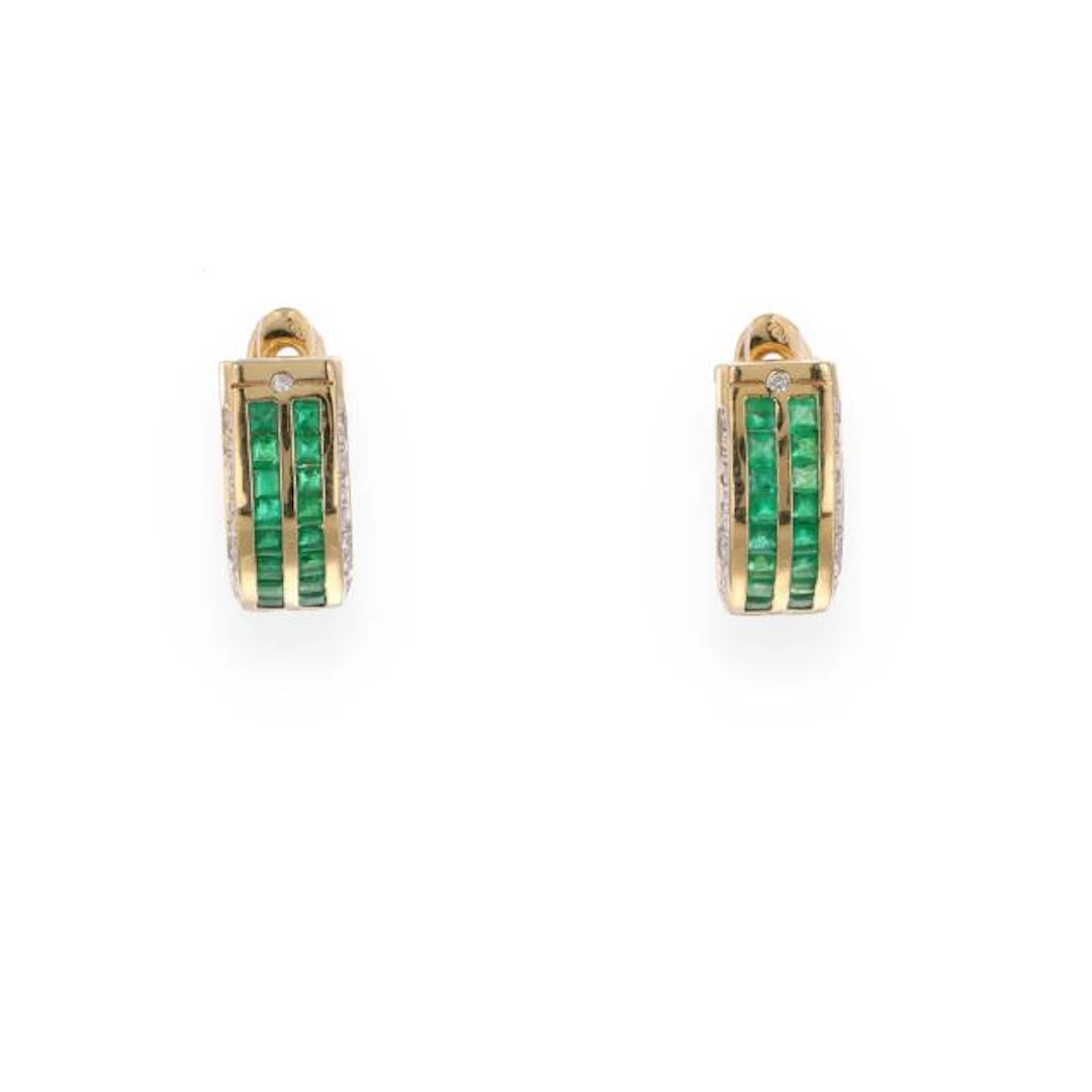 Gold, Emerald, and Diamond Earrings