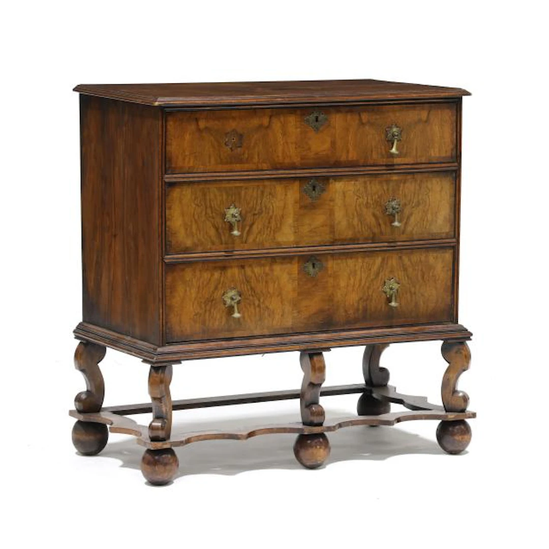 William and Mary Style Banded Walnut Chest on Frame