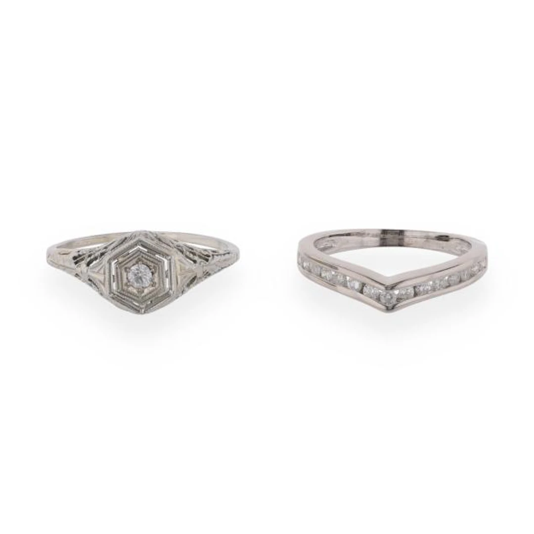 A White Gold and Diamond Ring and Band