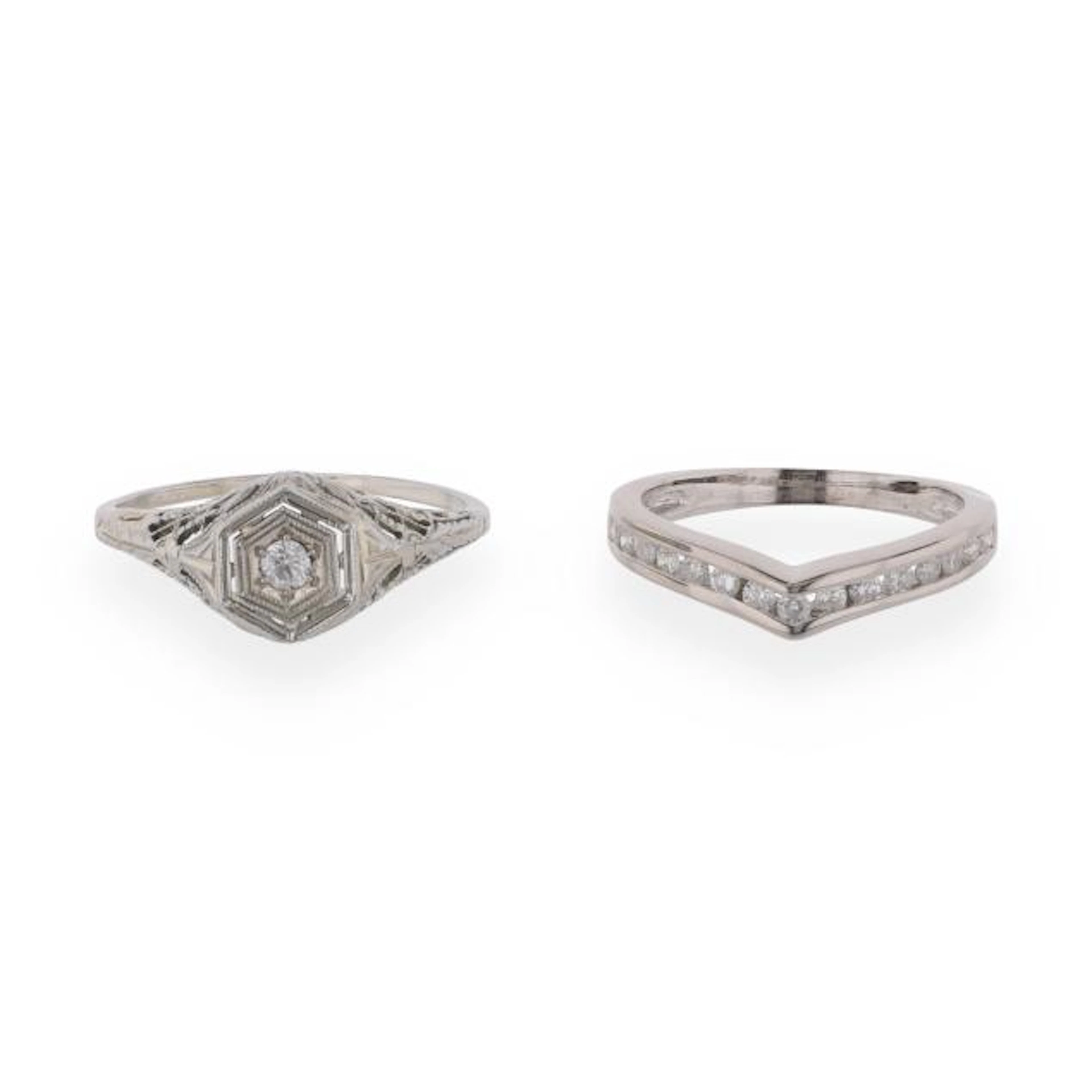 A White Gold and Diamond Ring and Band