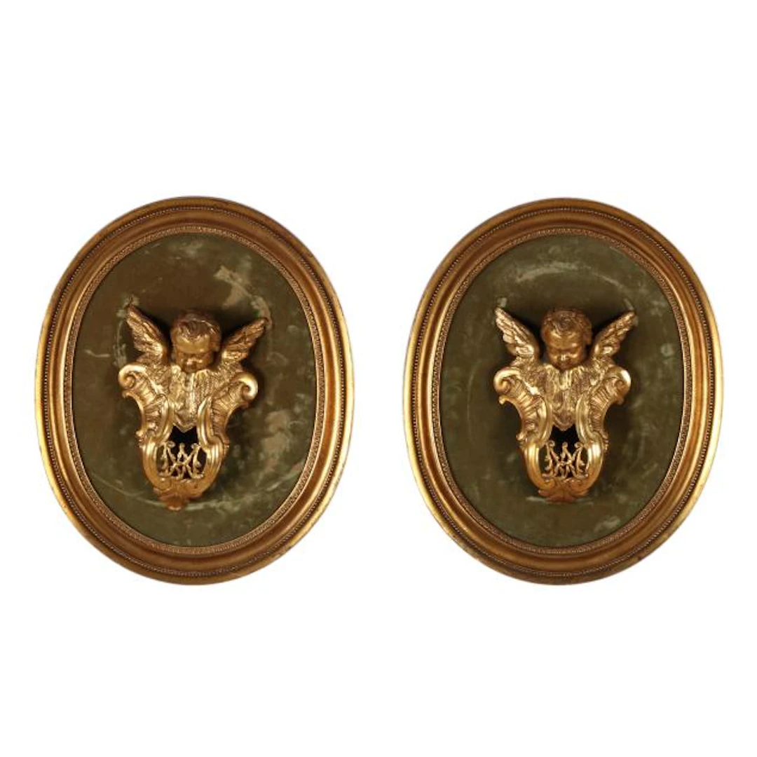 A Pair of Framed Antique French Ormolu Mounts