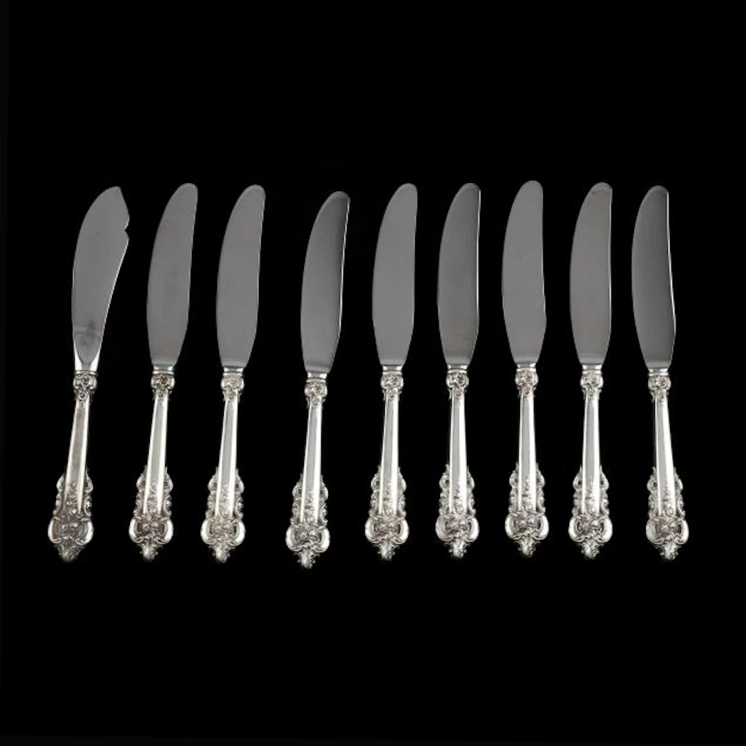 Set of Nine Wallace Grand Baroque Sterling Silver Butter Spreaders