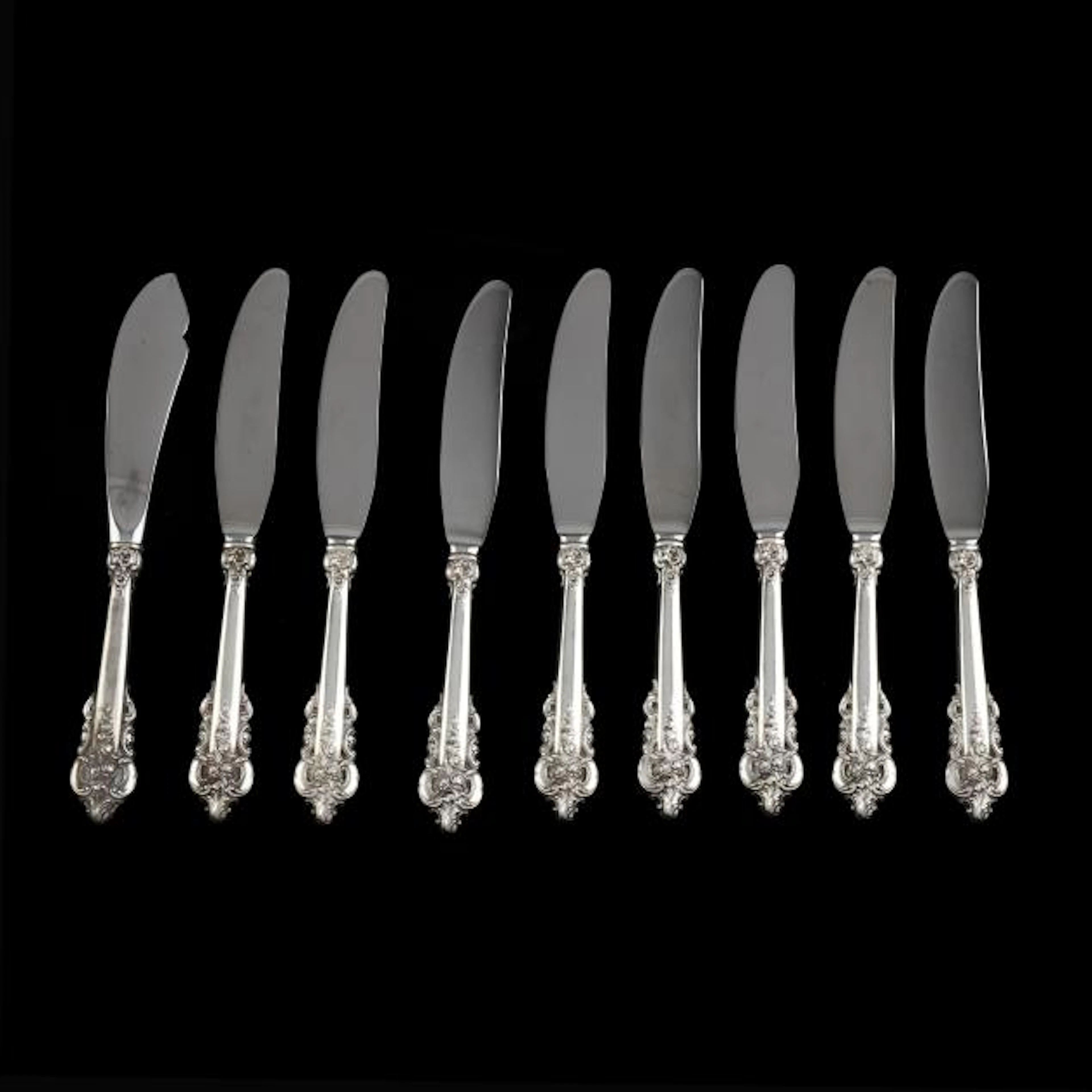 Set of Nine Wallace Grand Baroque Sterling Silver Butter Spreaders