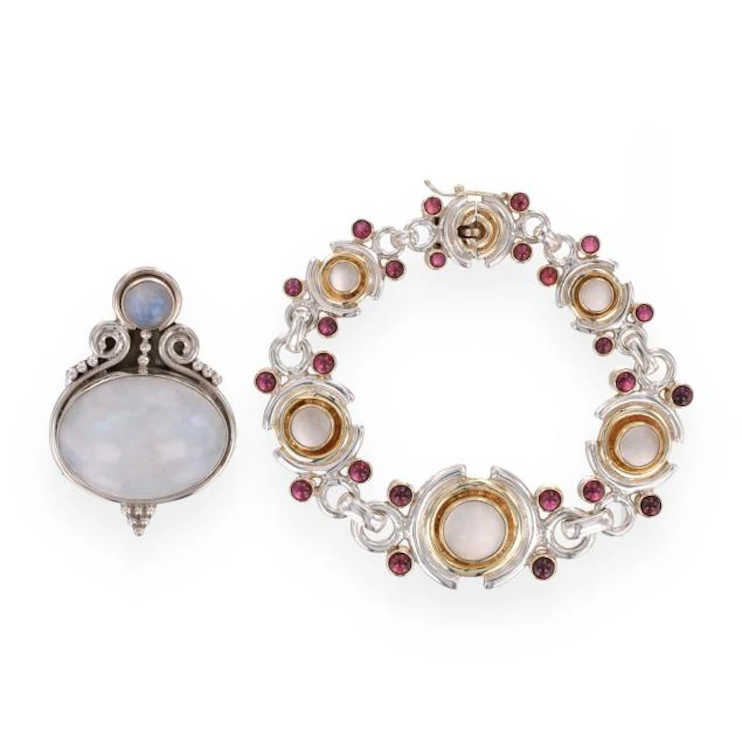 Silver and Moonstone Bracelet and Pendant