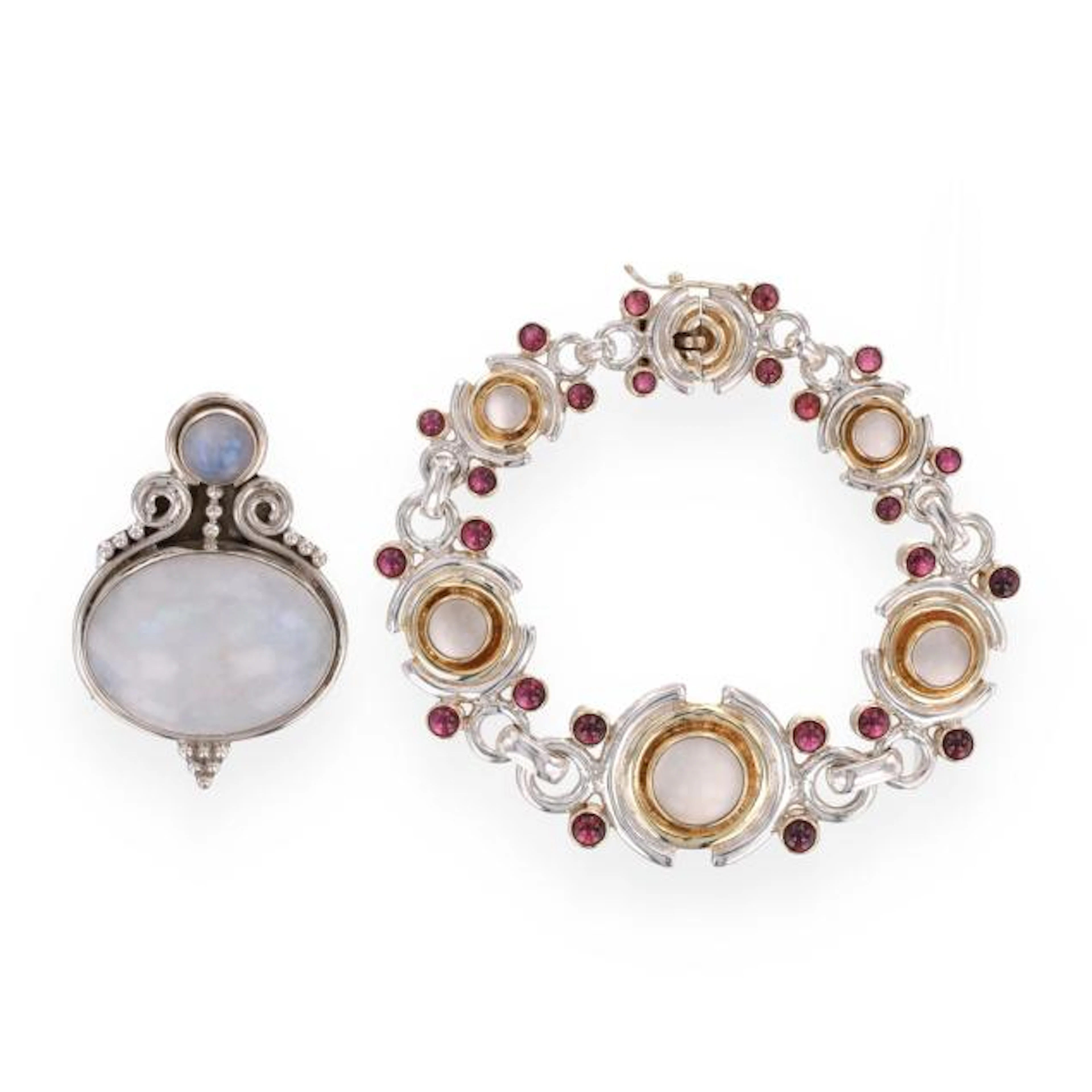 Silver and Moonstone Bracelet and Pendant