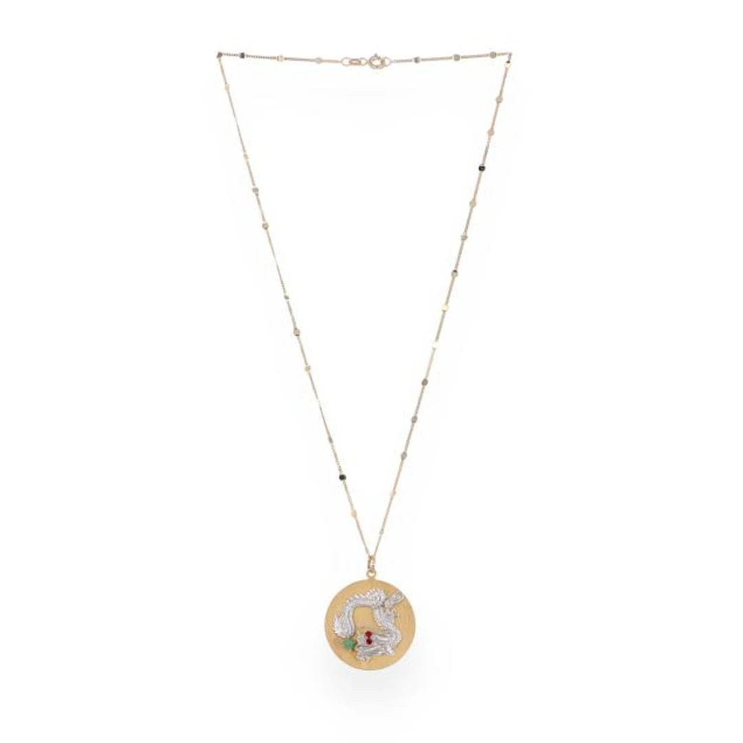 Gold Dragon Motif Pendant Necklace