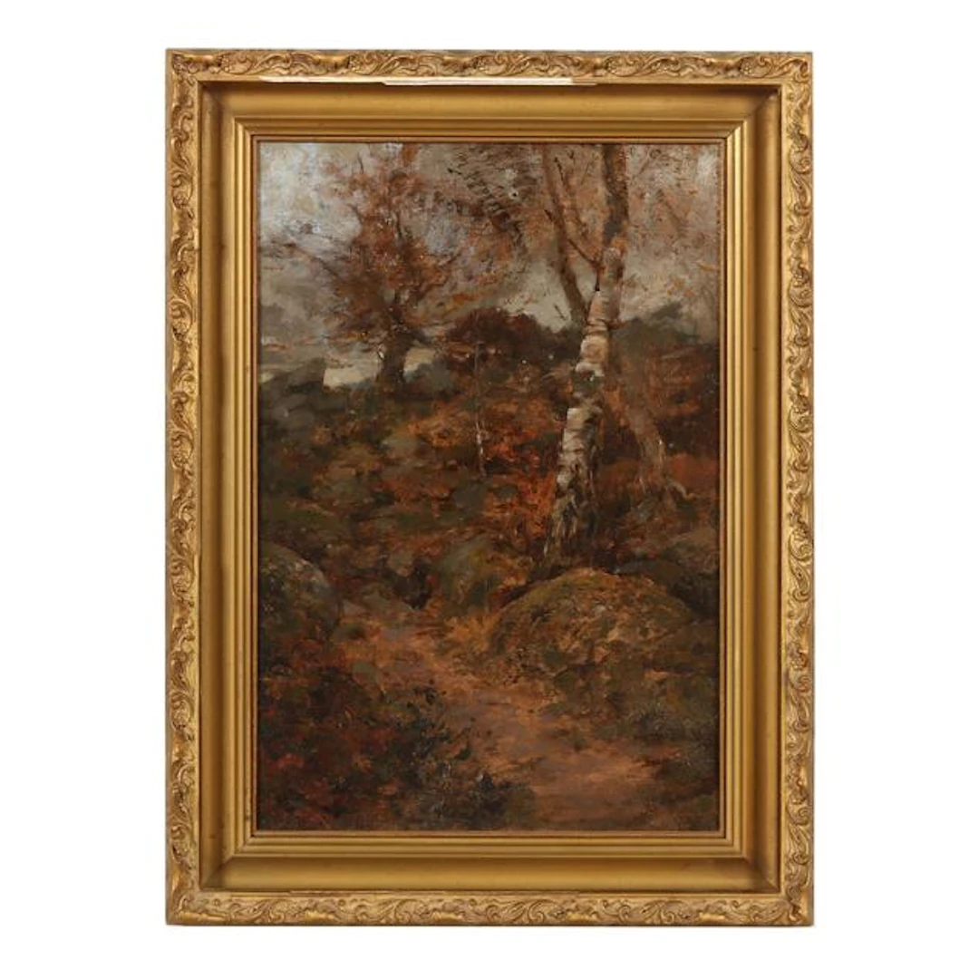 Vintage Painting of an Autumn Landscape with Trees