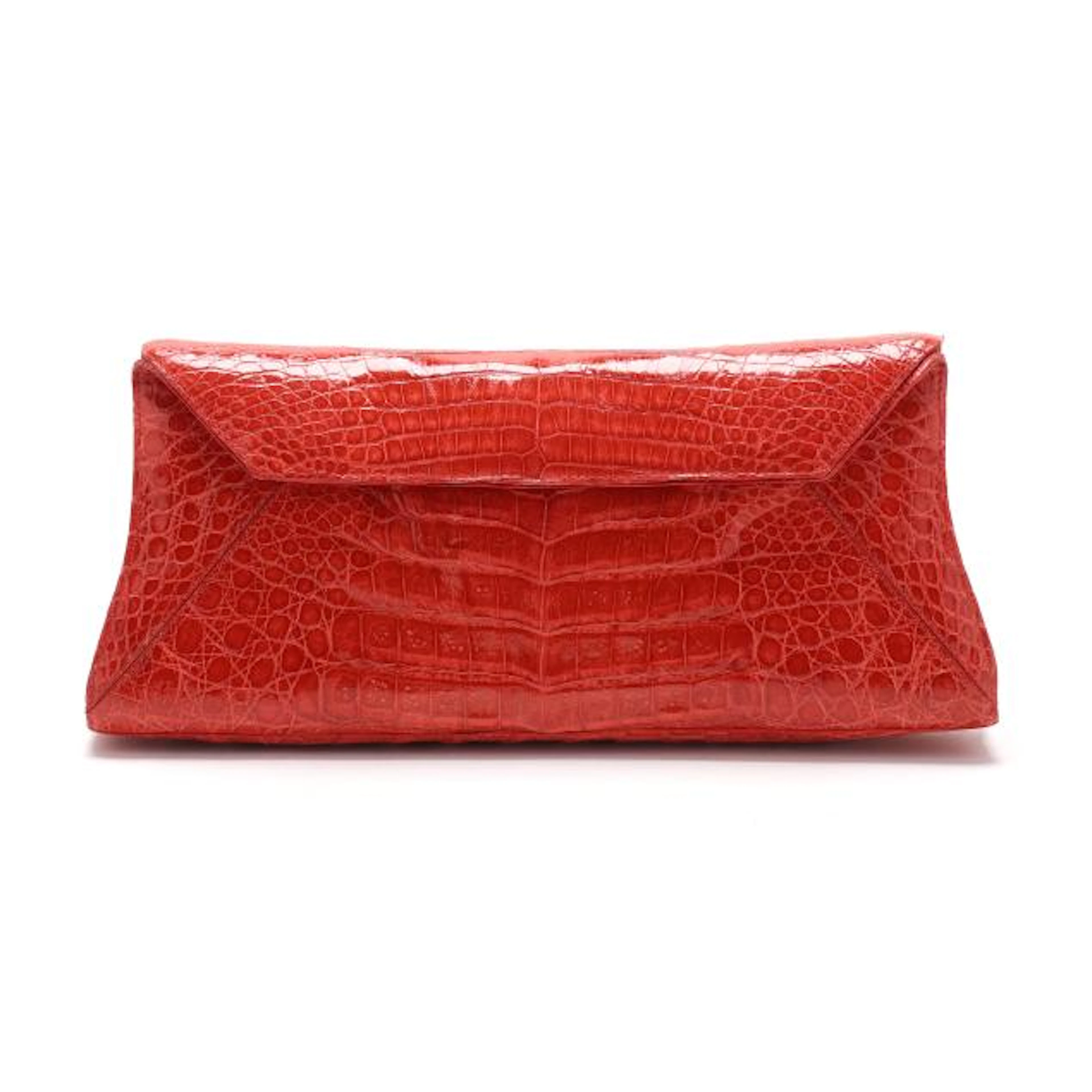 Red Crocodile Trapezoid Clutch, Nancy Gonzales
