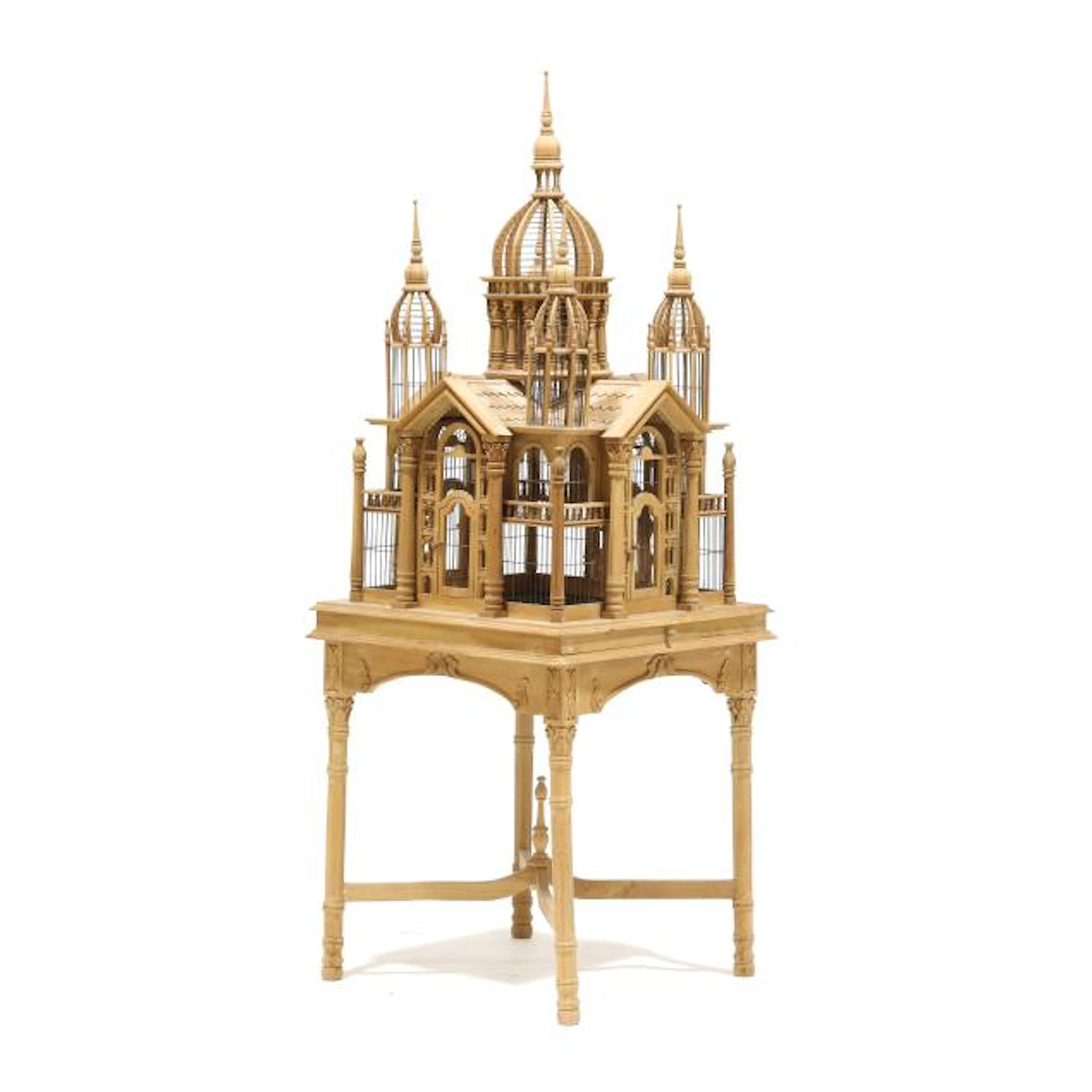 Continental Carved Mahogany Bird Cathedral on Stand