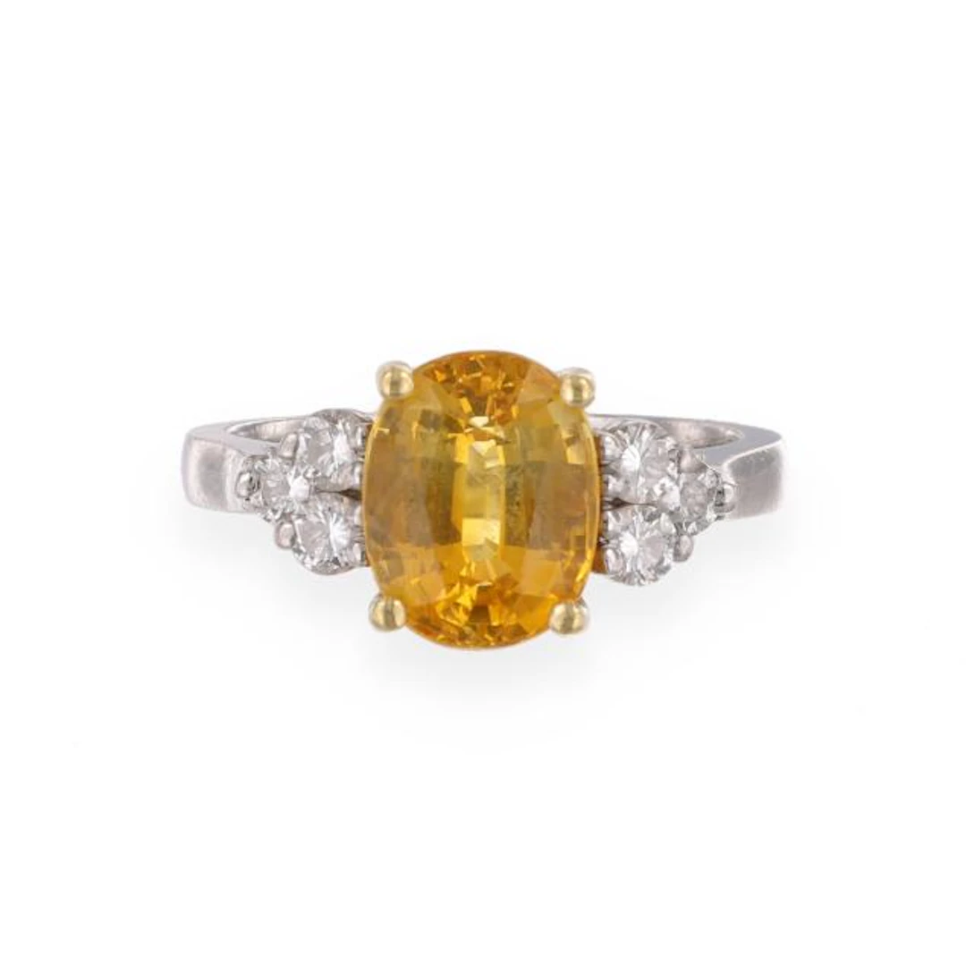 Platinum, Gold, Yellow Sapphire, and Diamond Ring