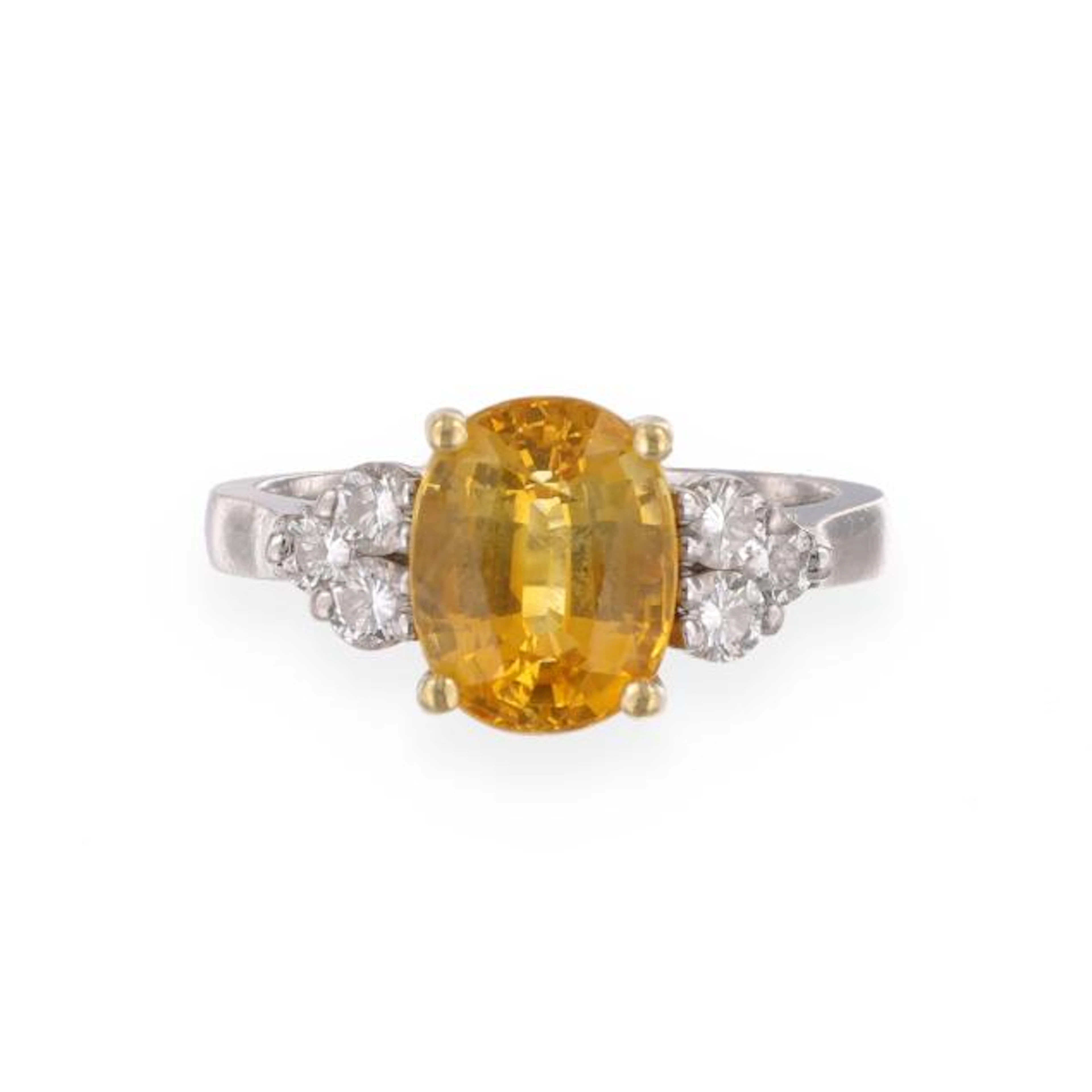 Platinum, Gold, Yellow Sapphire, and Diamond Ring