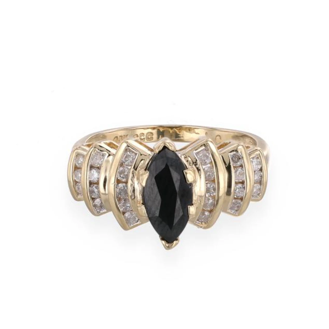 Gold, Black Sapphire, and Diamond Ring