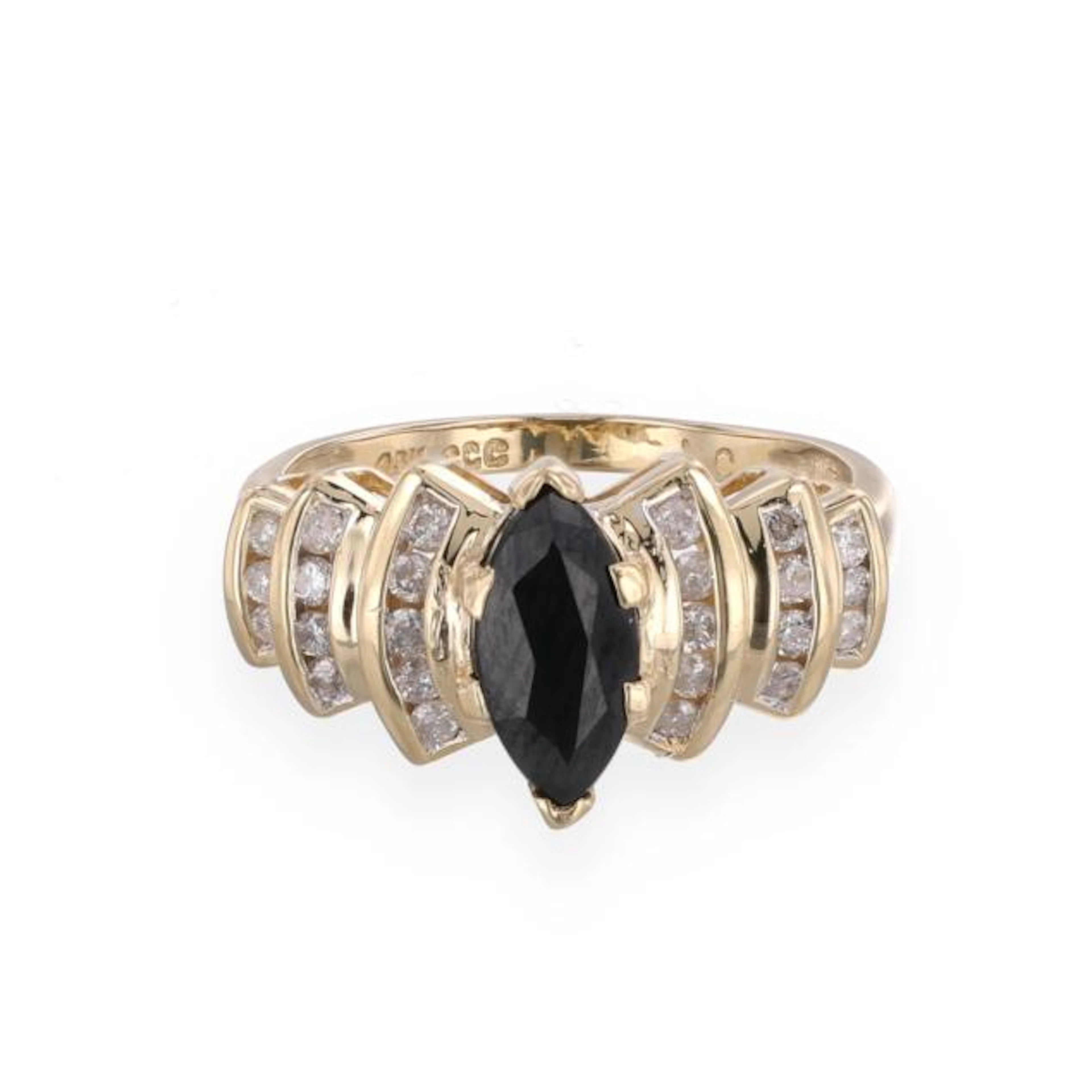 Gold, Black Sapphire, and Diamond Ring