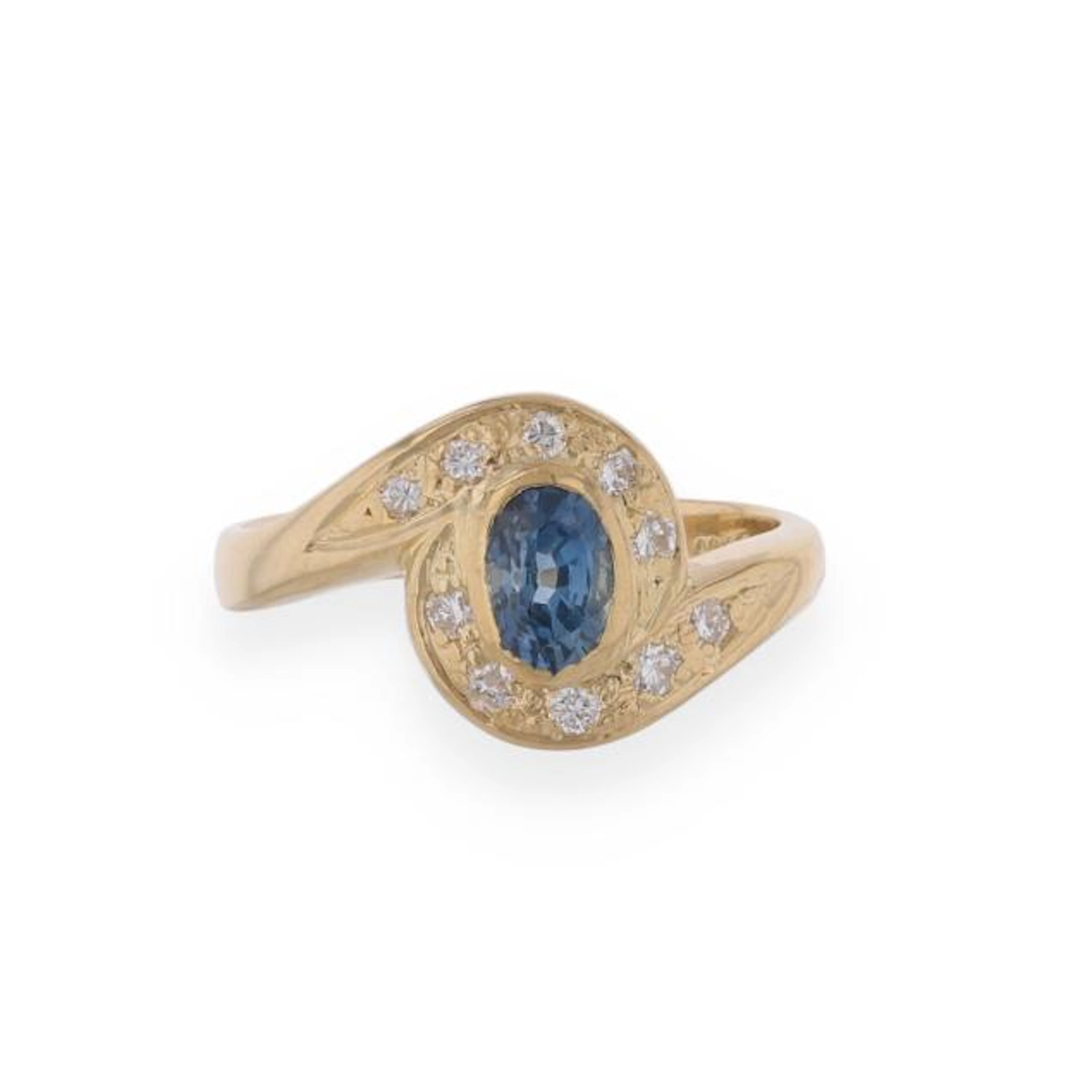 Gold, Sapphire, and Diamond Swirl Ring