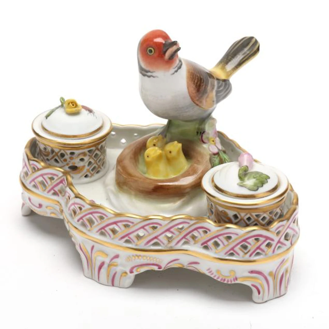 Herend Rothschild Bird Double Ink Stand