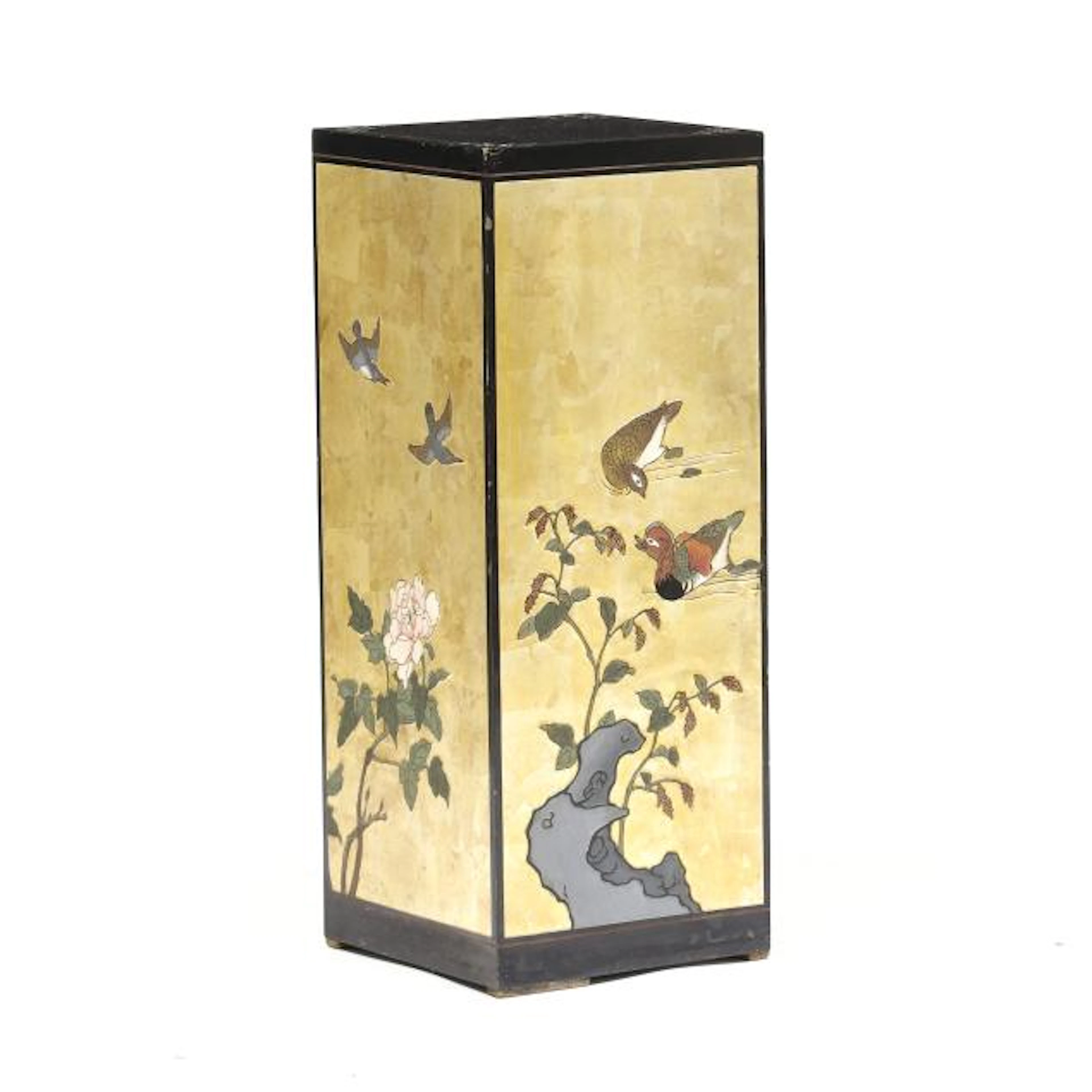 Chinoiserie Black and Gold Hand Painted and Carved Pedestal