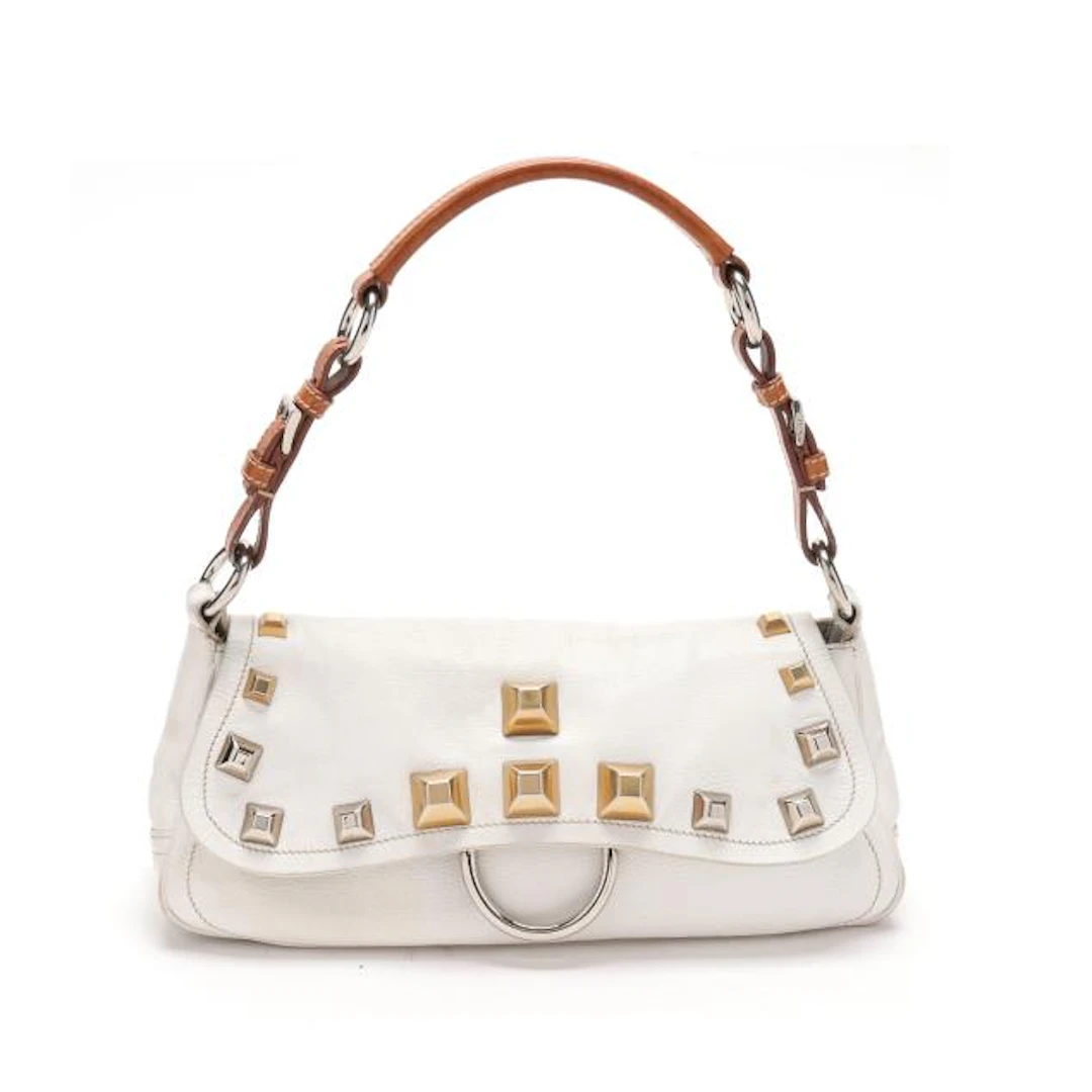 White Leather Studded Handbag, Prada