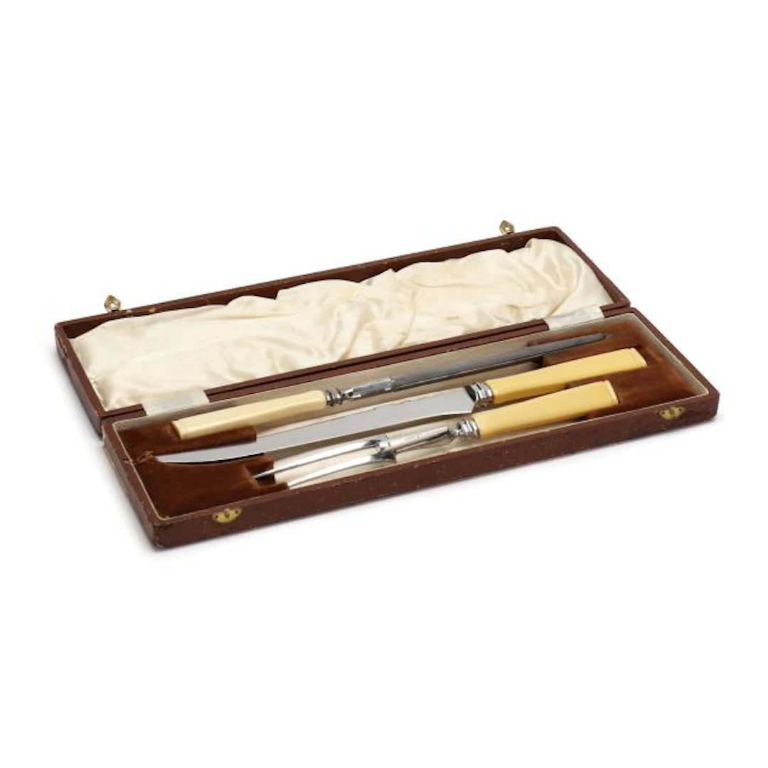 Cased Bone Handled Carving Set, Retailed by Harrods