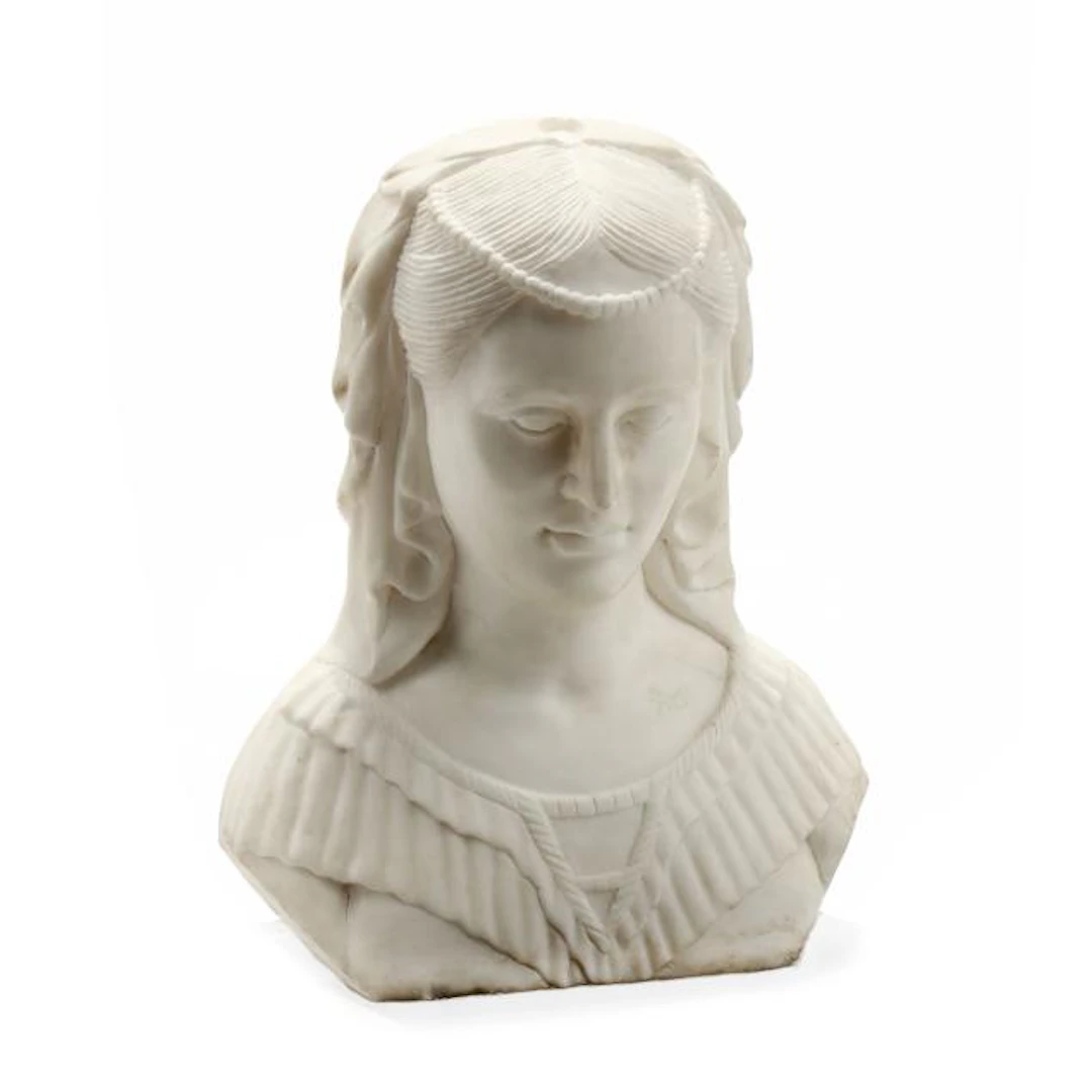 Large Carved Marble Bust of a Classical Maiden