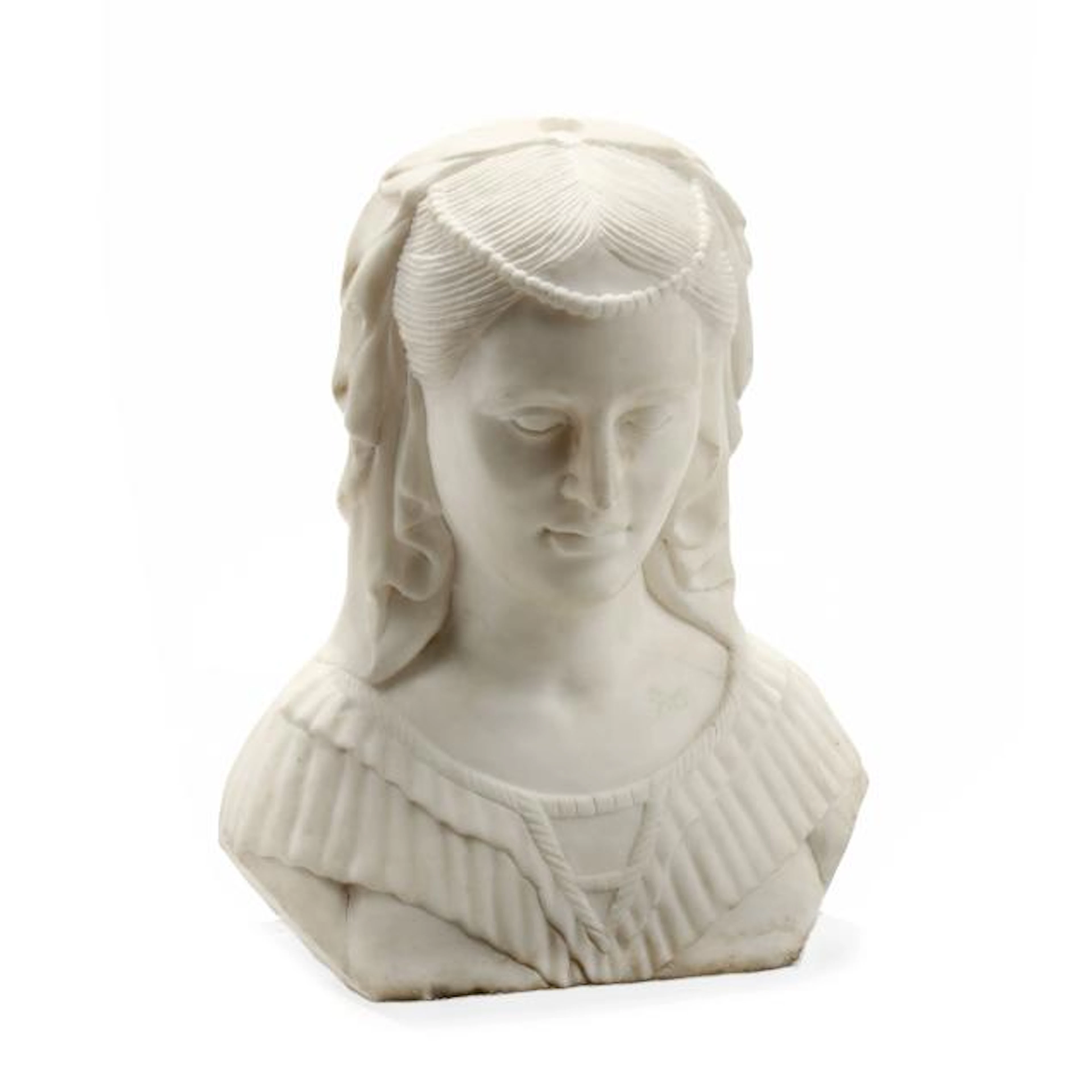 Large Carved Marble Bust of a Classical Maiden
