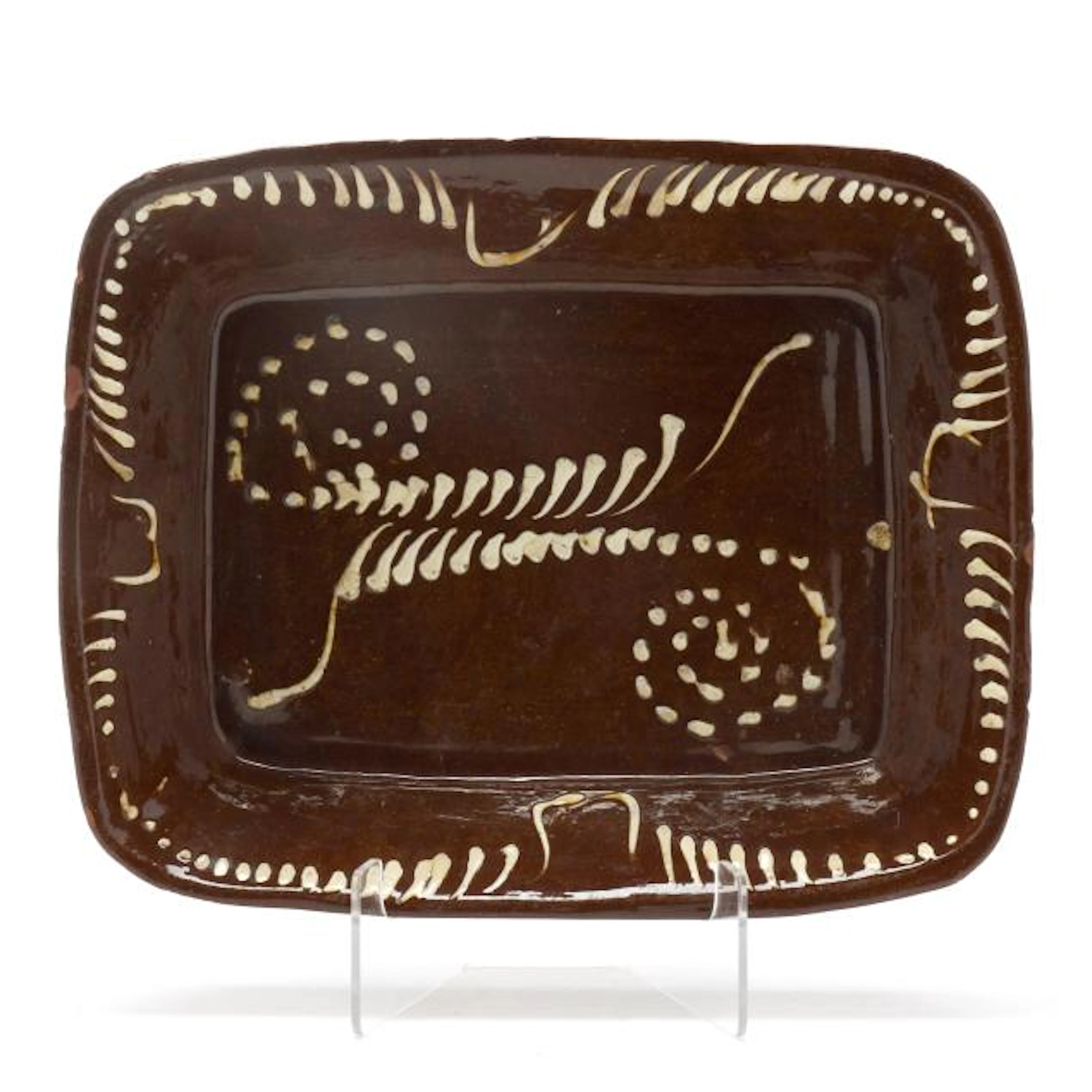 Large English Slip Decorated Redware Tray