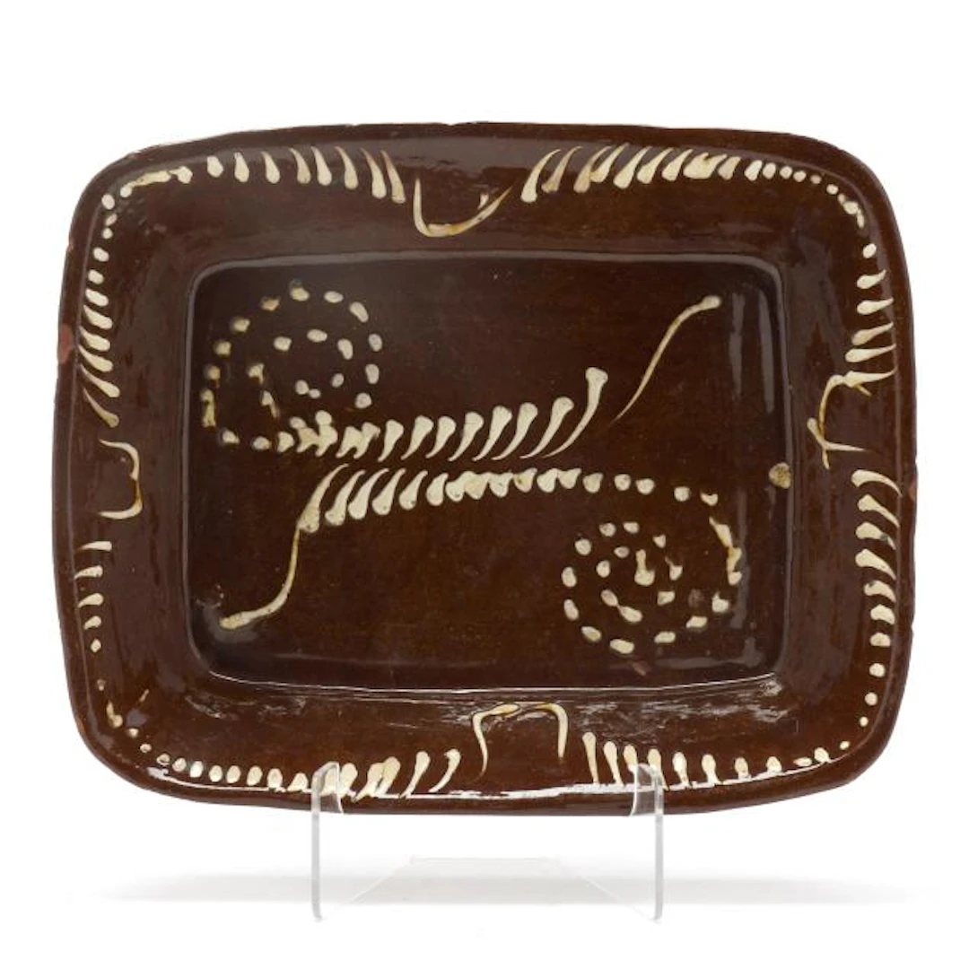 Large English Slip Decorated Redware Tray