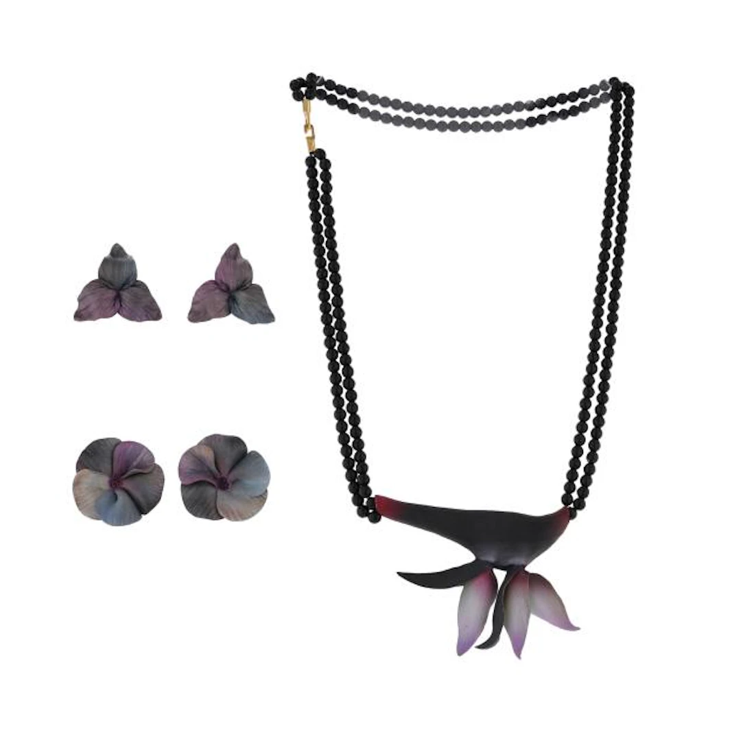 Porcelain Floral Motif Necklace and Earrings, Mary Ann Lally-Graves