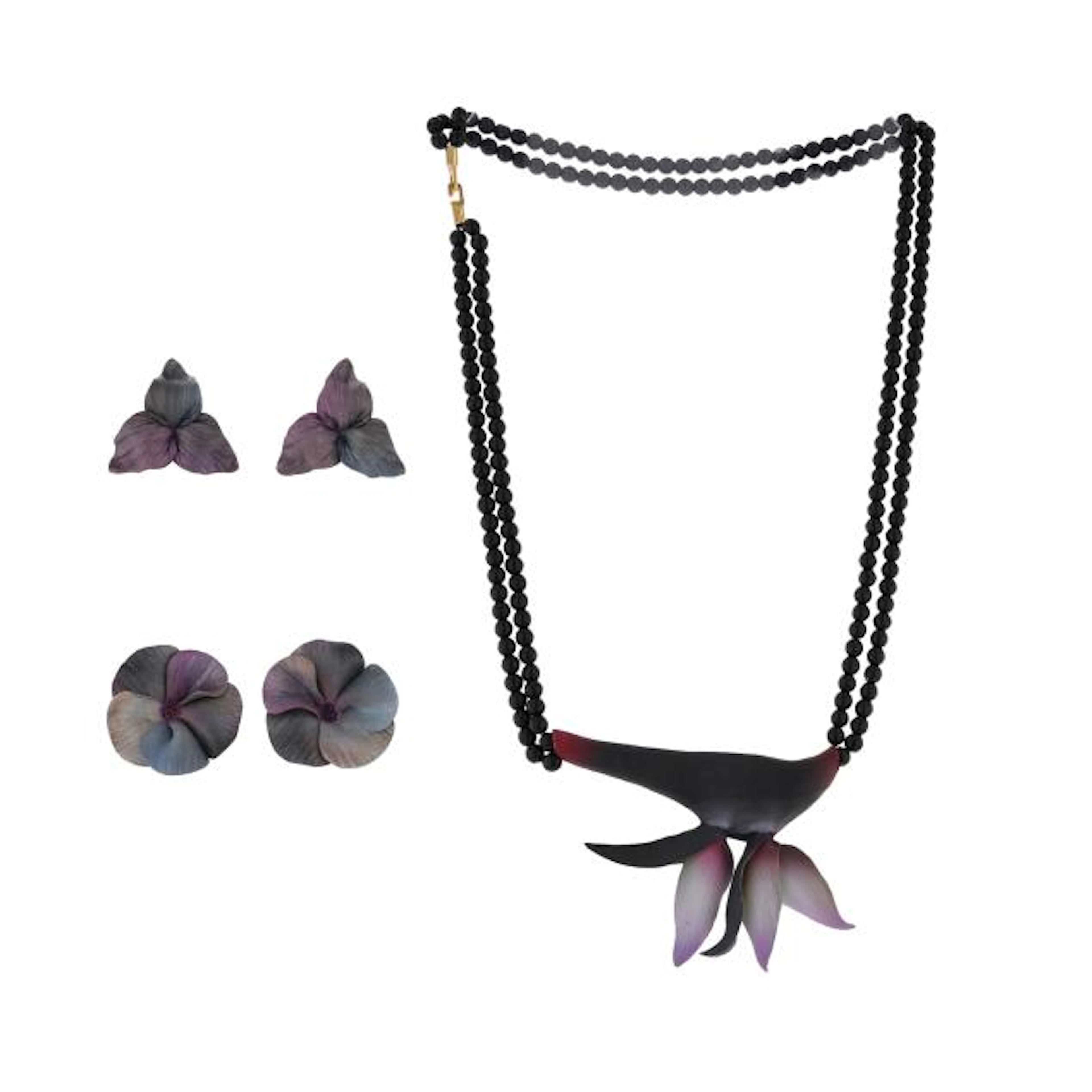Porcelain Floral Motif Necklace and Earrings, Mary Ann Lally-Graves