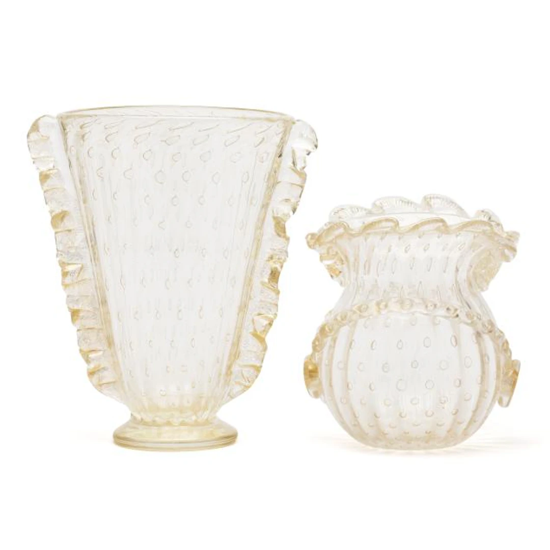 attributed Barovier & Toso, Two Art Glass Vases