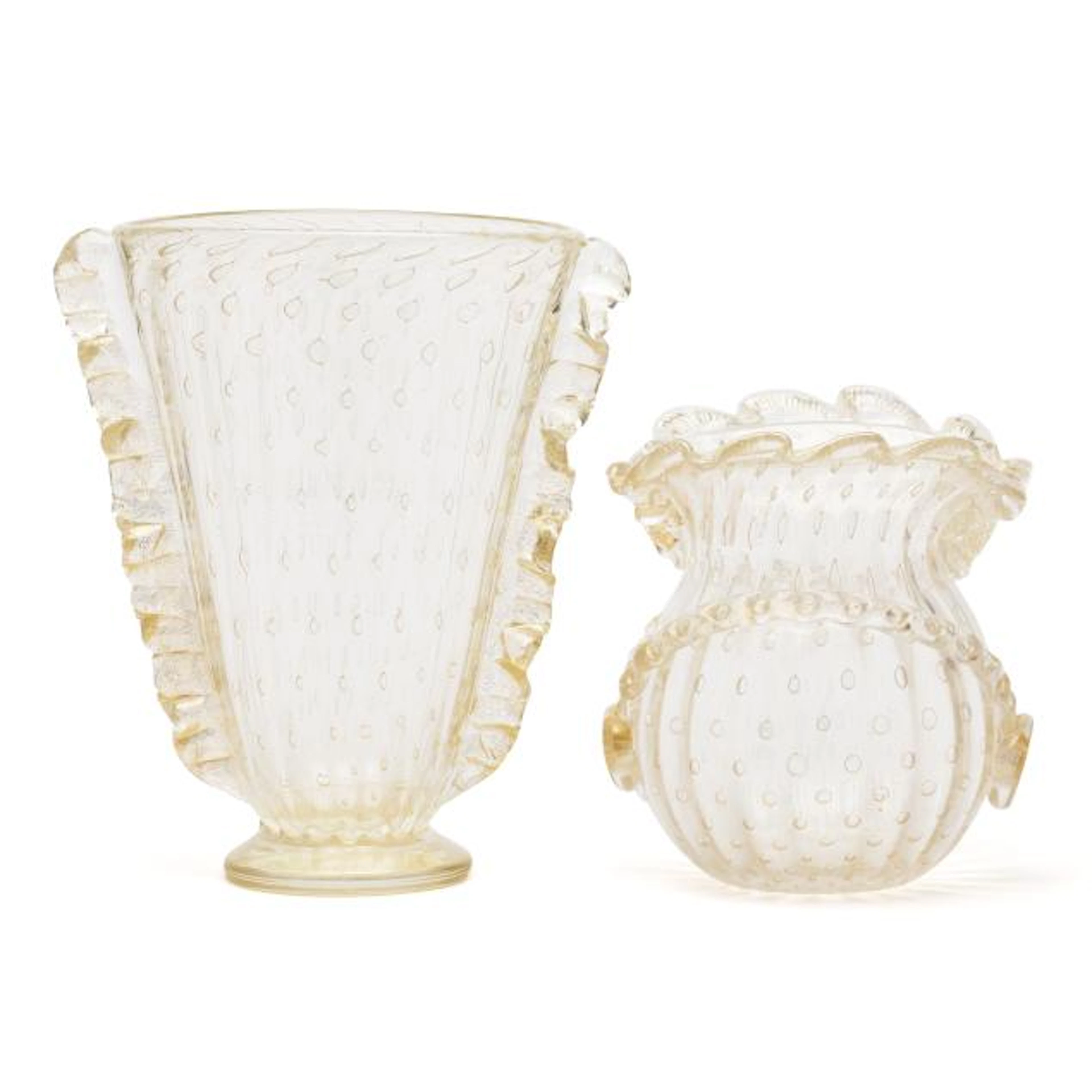 attributed Barovier & Toso, Two Art Glass Vases