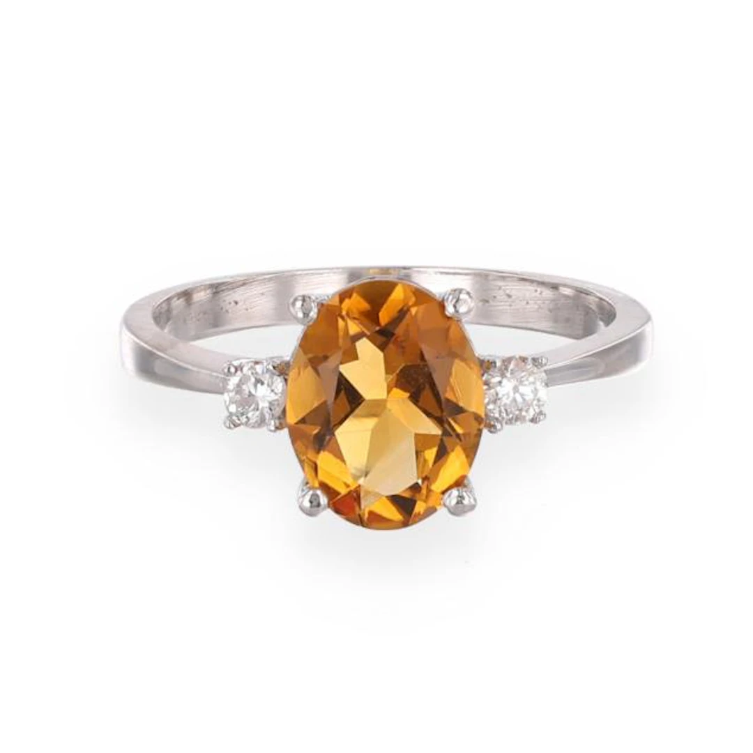 White Gold, Citrine, and Diamond Ring