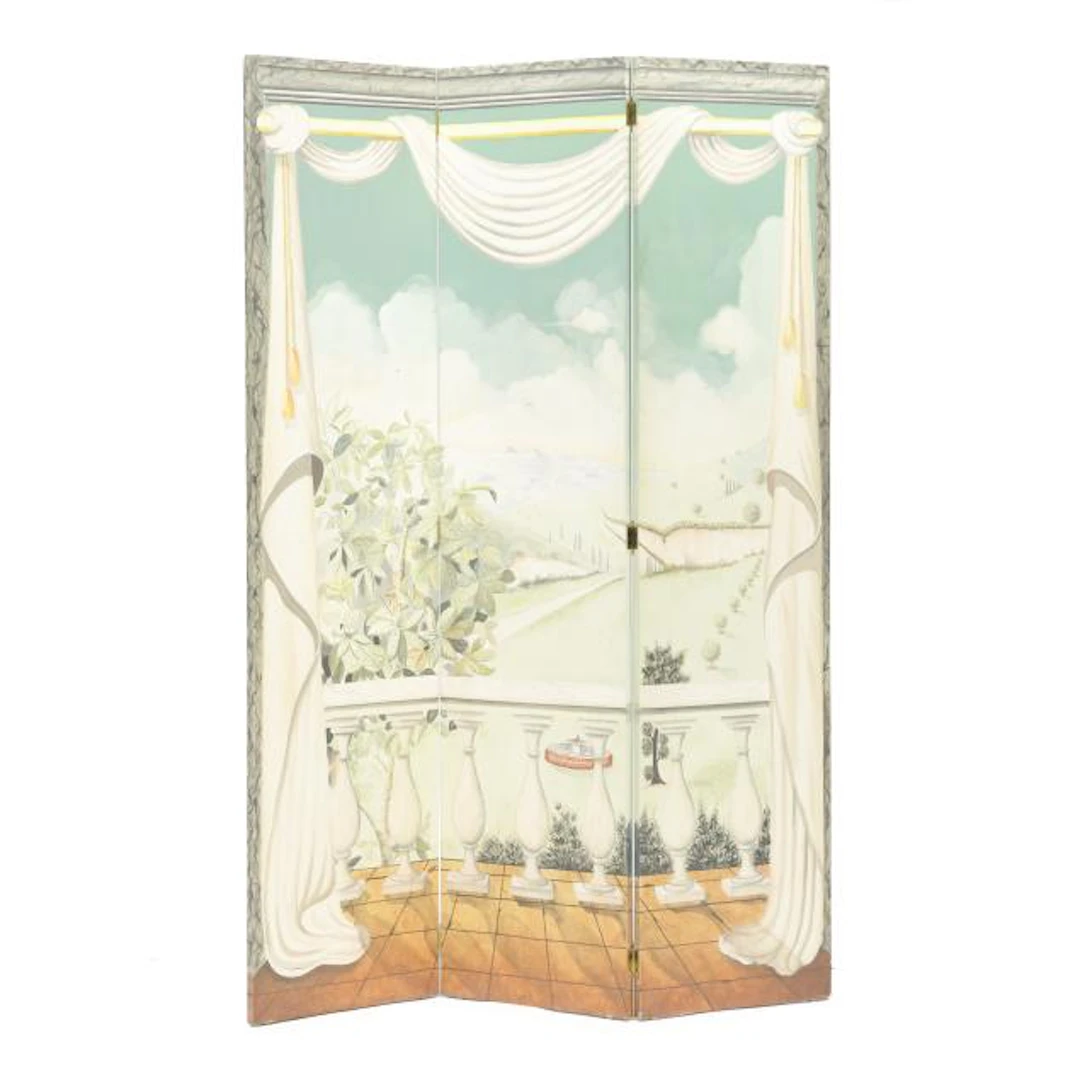 Italianate Painted Three Panel Floor Screen