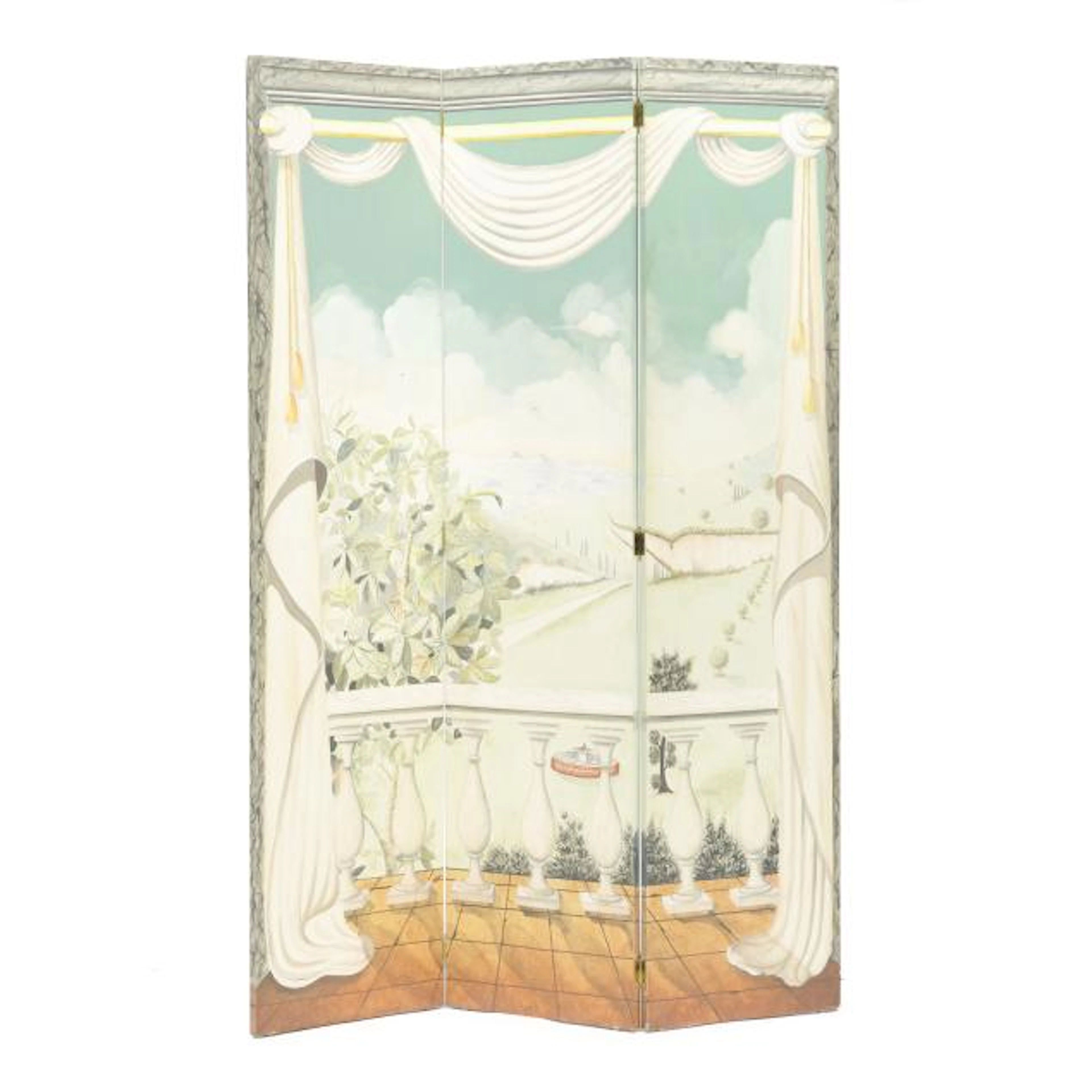 Italianate Painted Three Panel Floor Screen