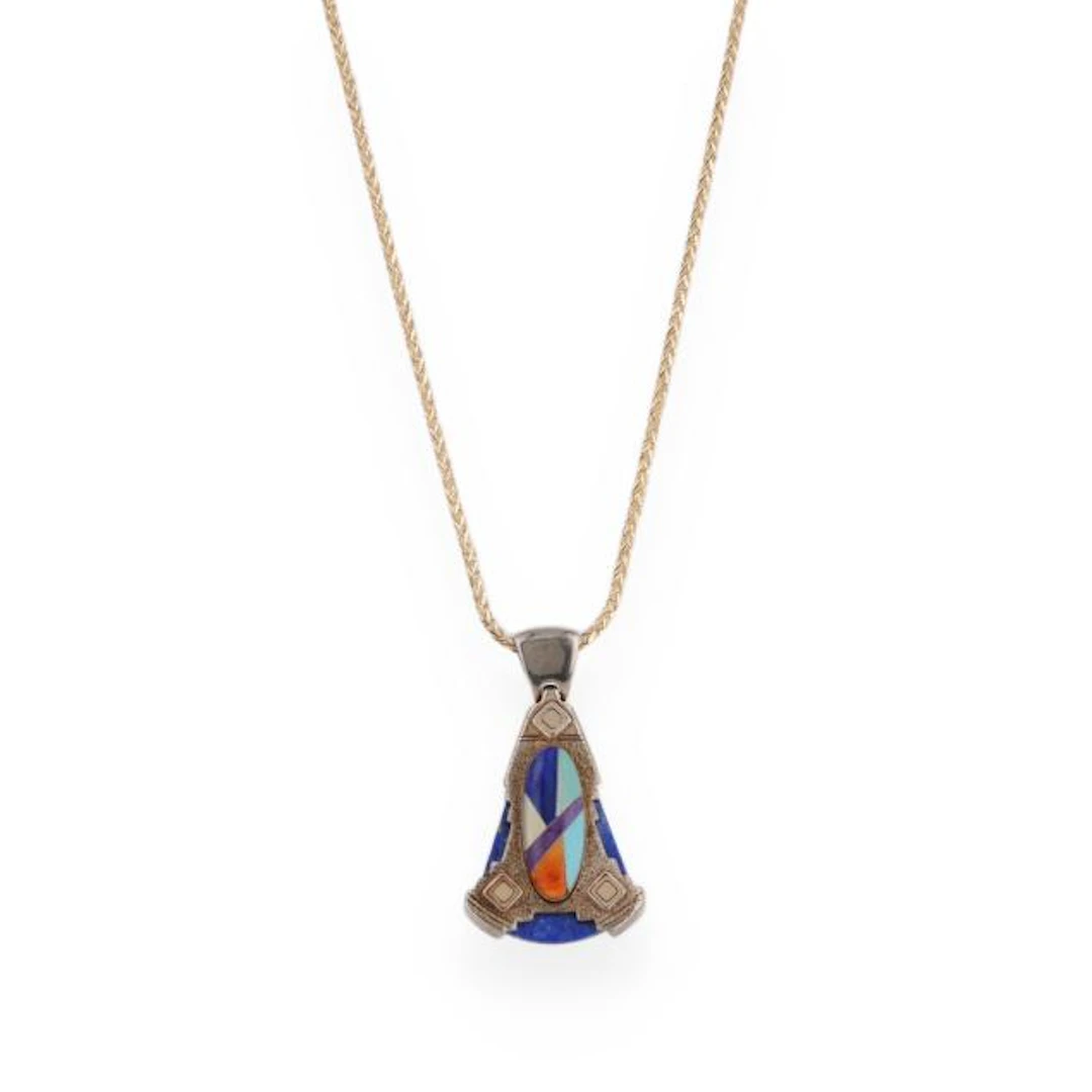 Gold, Silver, and Hardstone Pendant Necklace