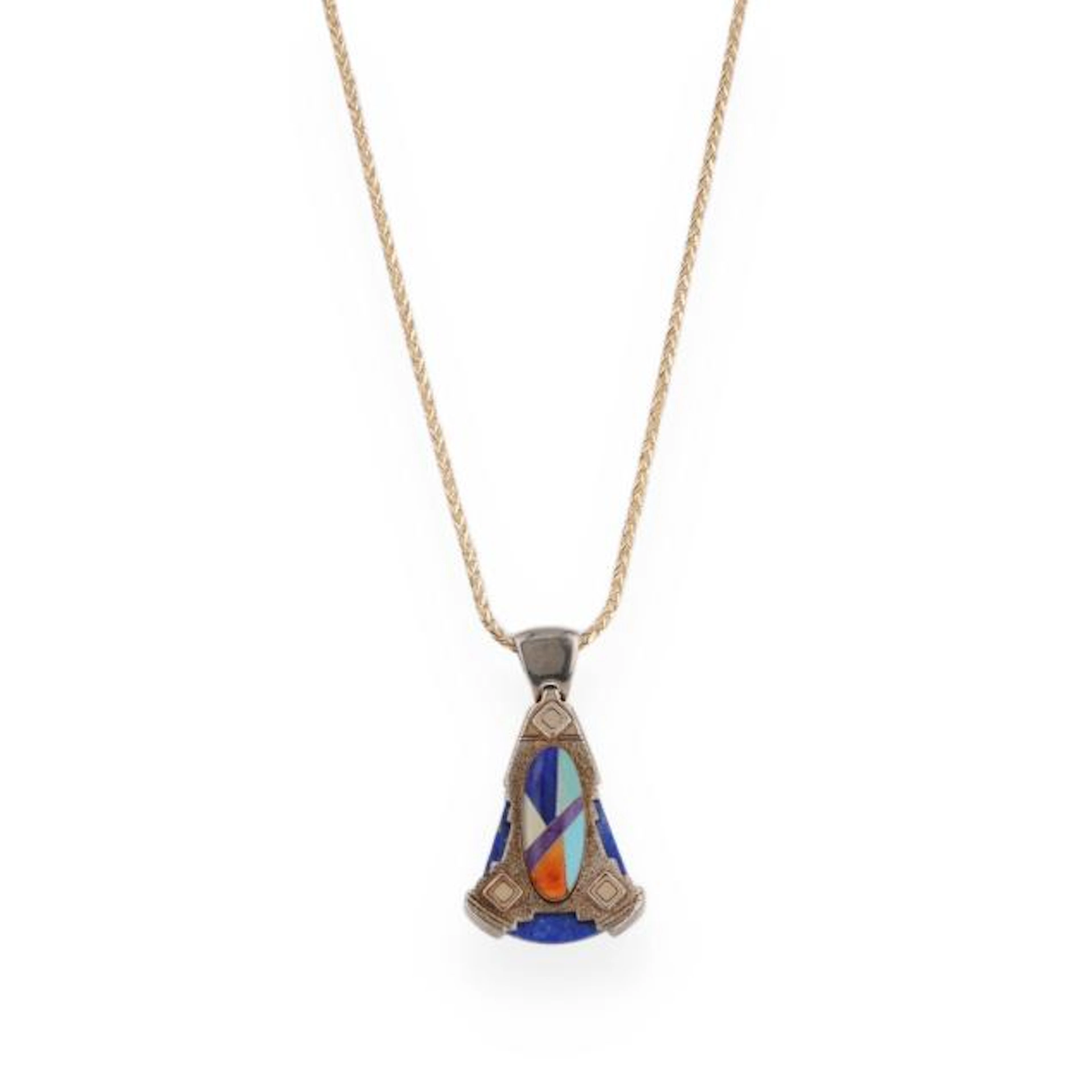 Gold, Silver, and Hardstone Pendant Necklace