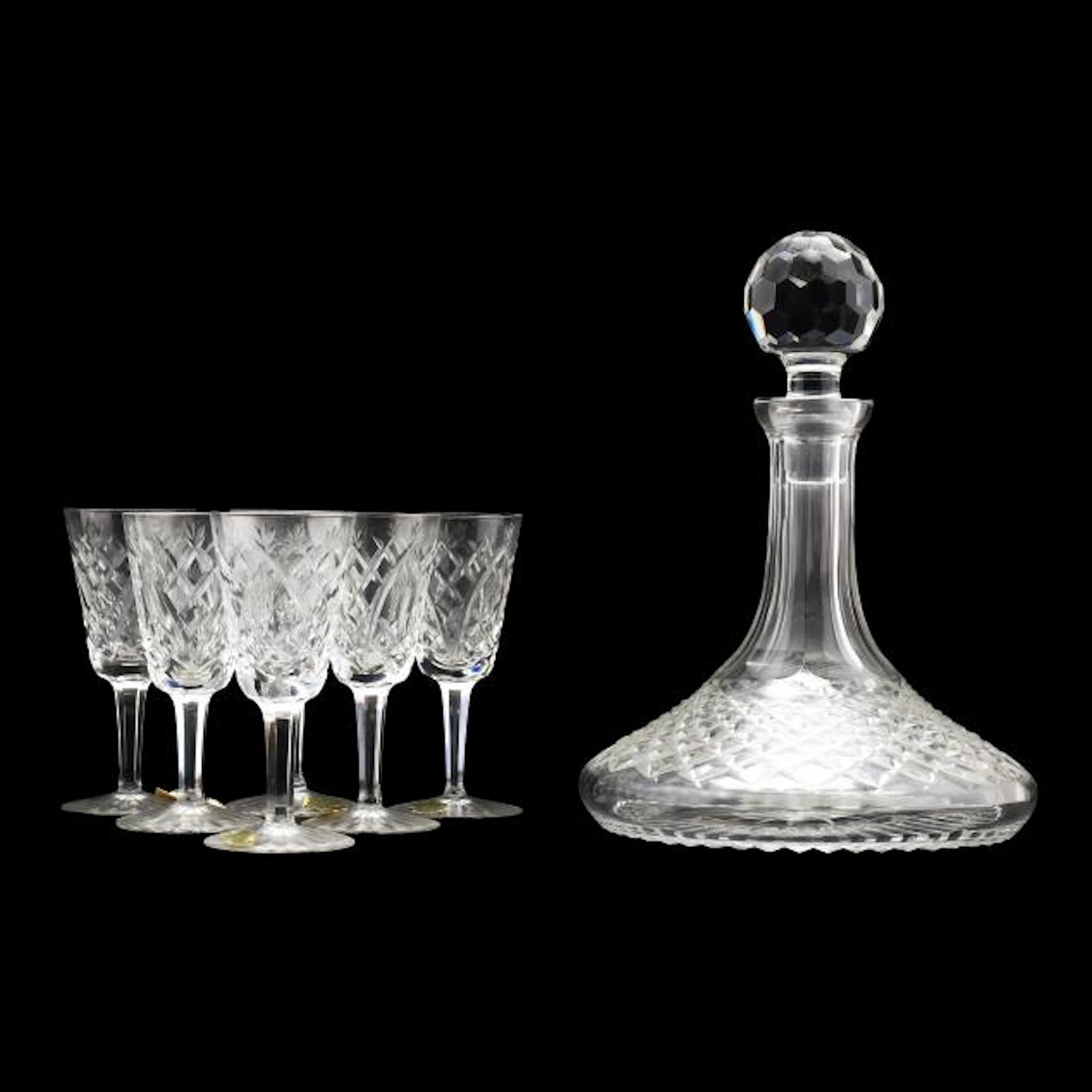 Waterford Crystal Ship's Decanter and Six Glasses