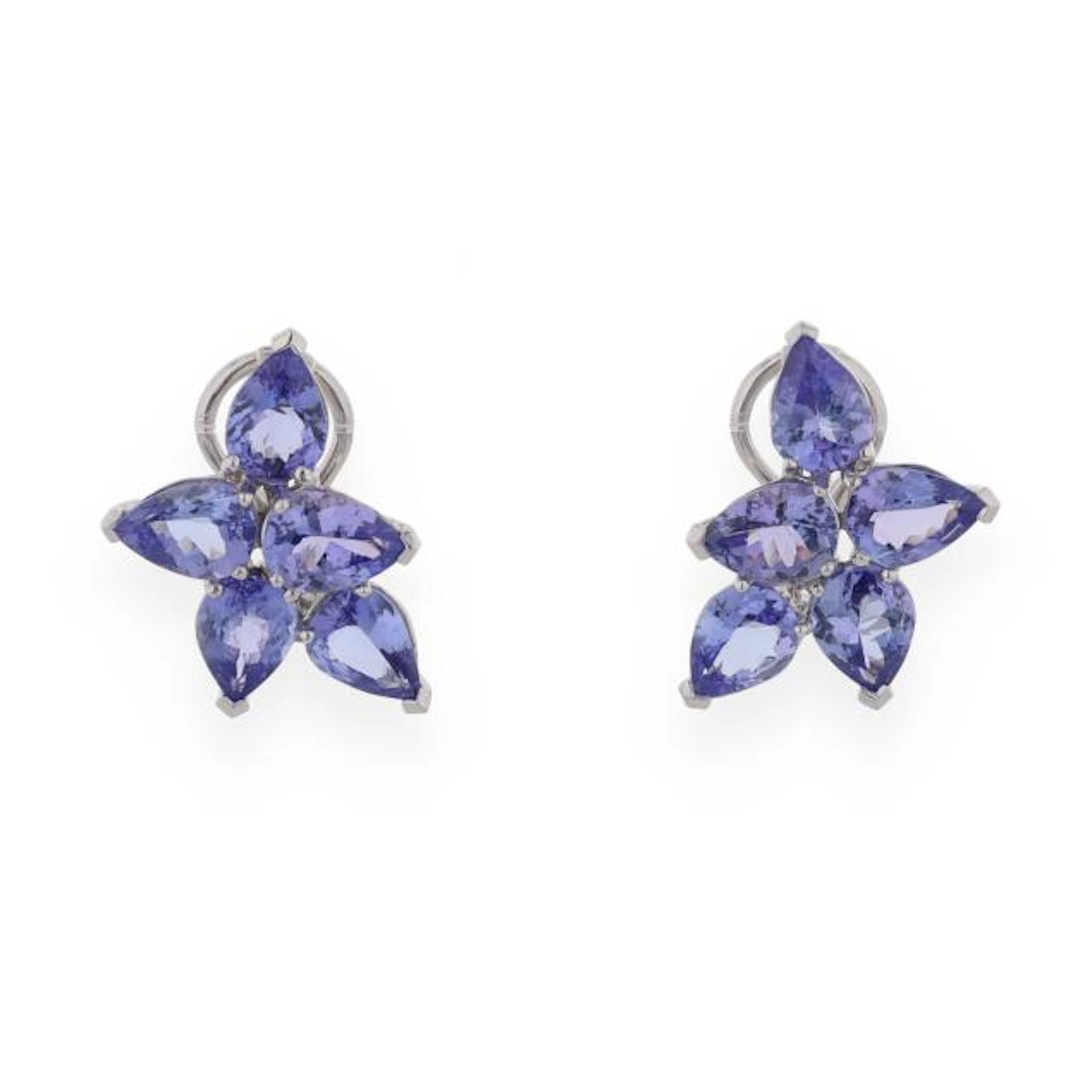 White Gold and Tanzanite Flower Motif Earrings