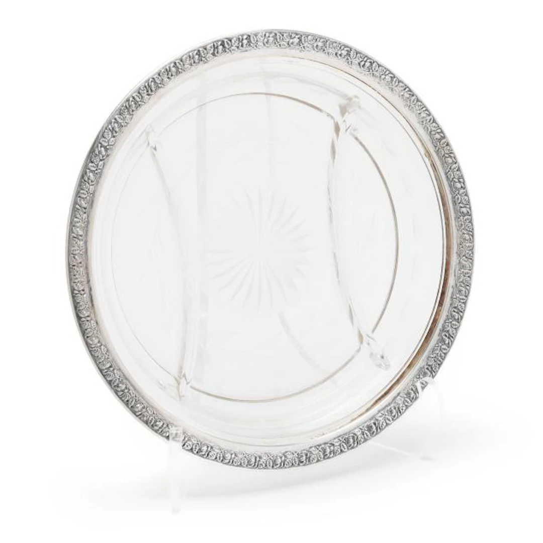 Wallace Sterling Silver and Cut Glass Divided Dish