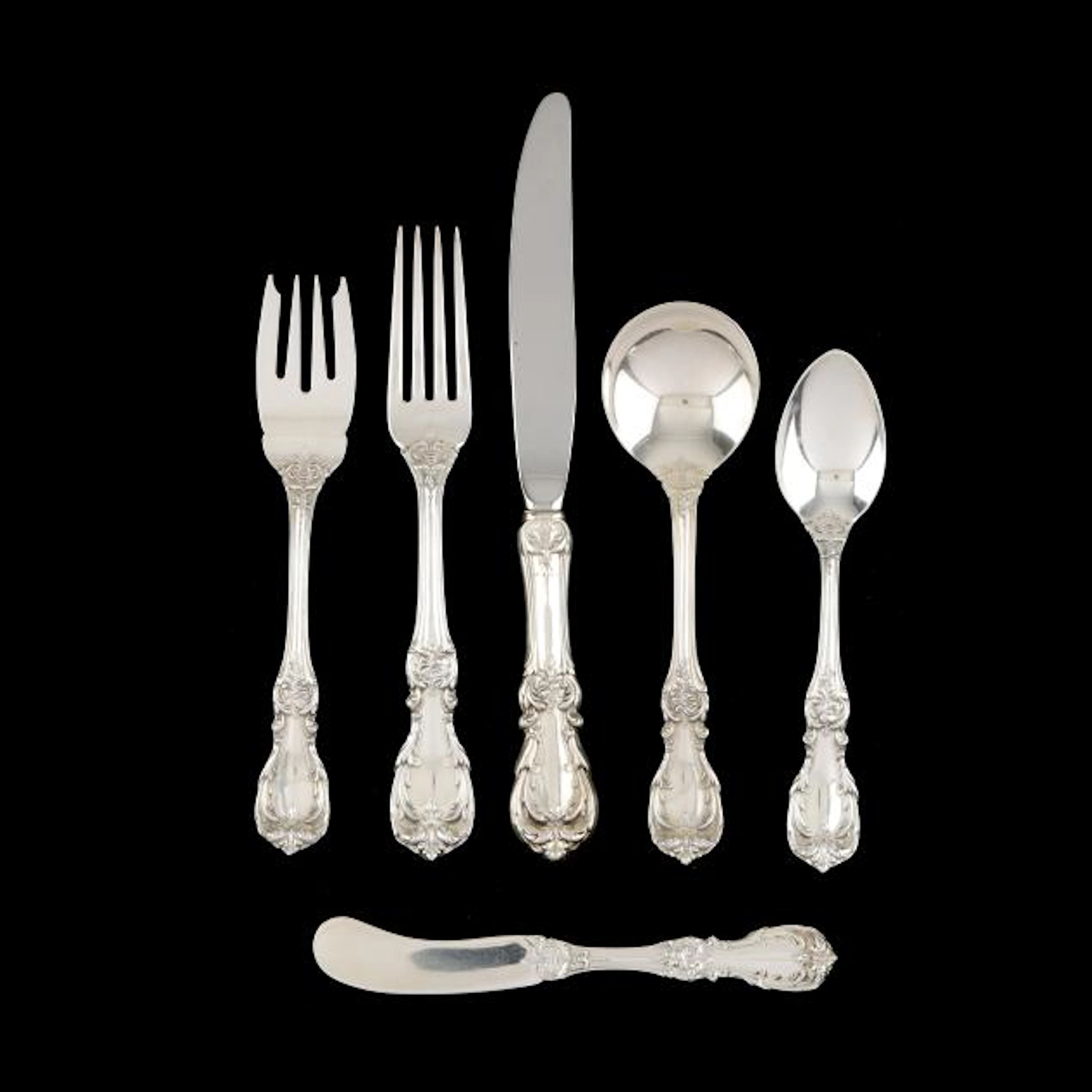 Reed & Barton Burgundy Sterling Silver Flatware Service for Twenty Four