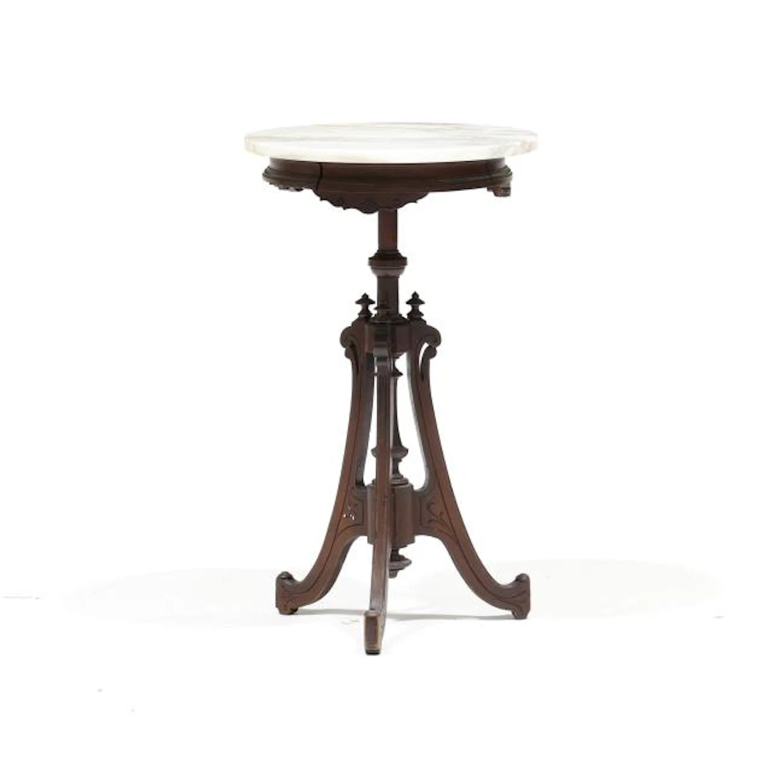 American Victorian Marble Top Walnut Side Table