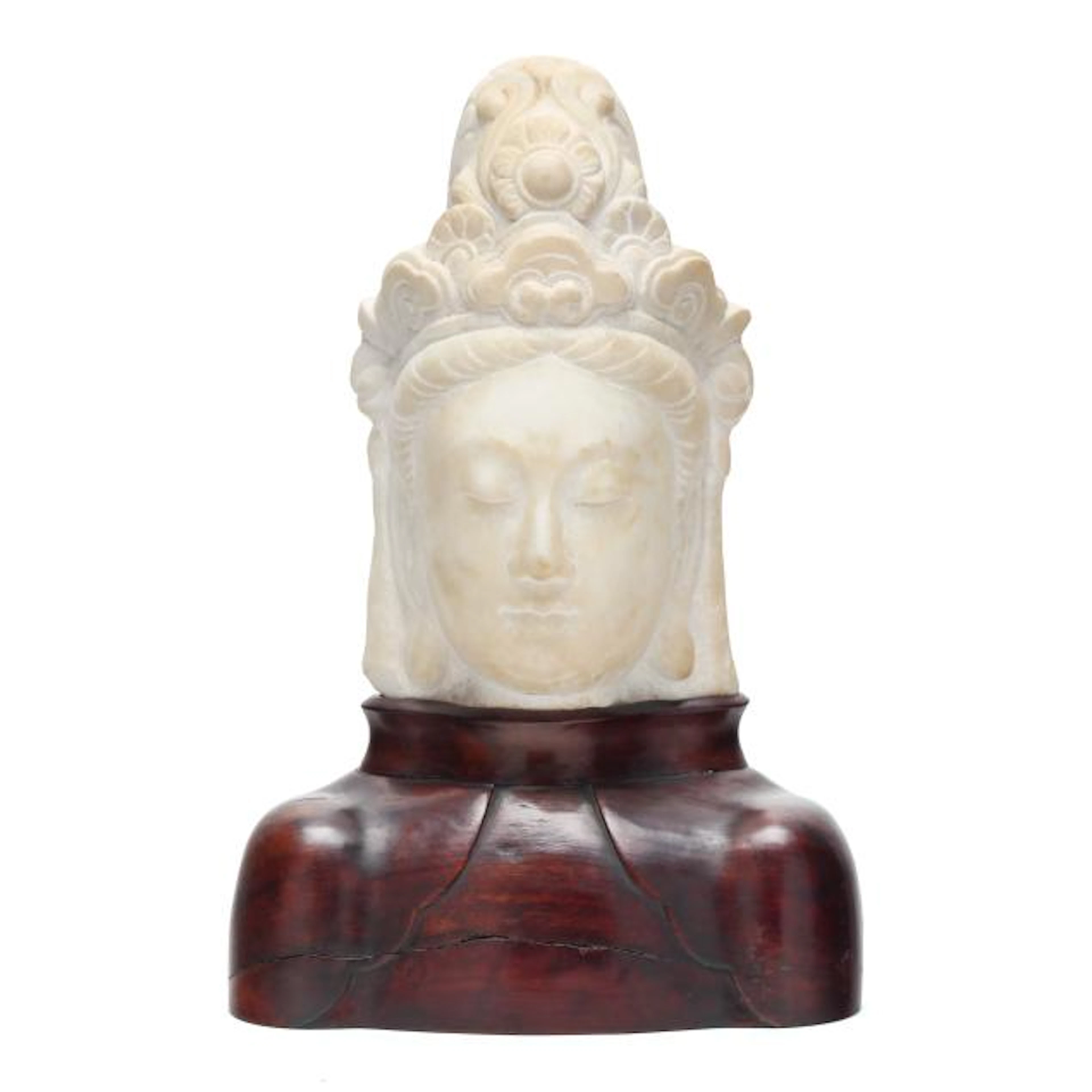 A Chinese Carved Marble Head of Guanyin