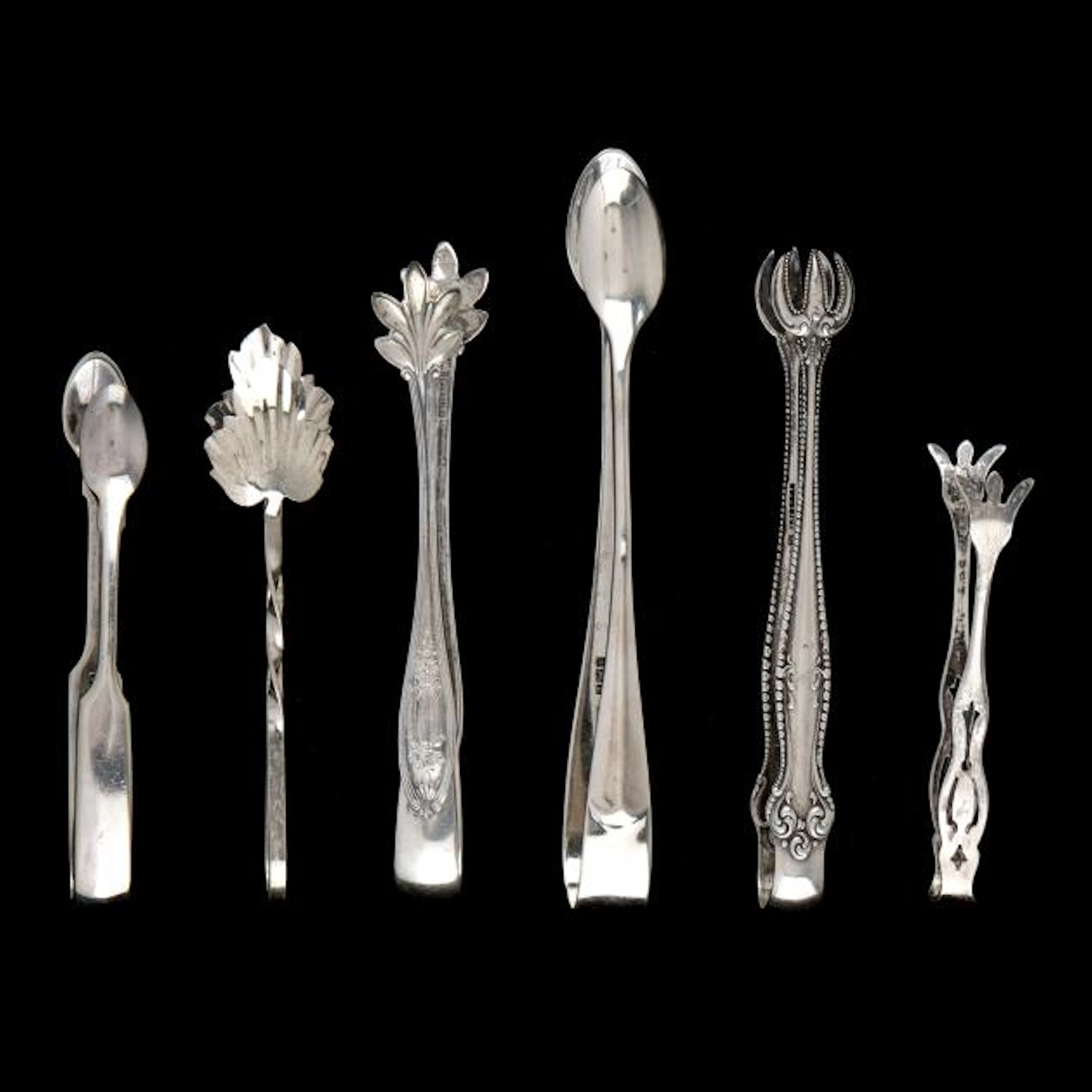 Six Pairs of Sterling Silver Sugar Tongs