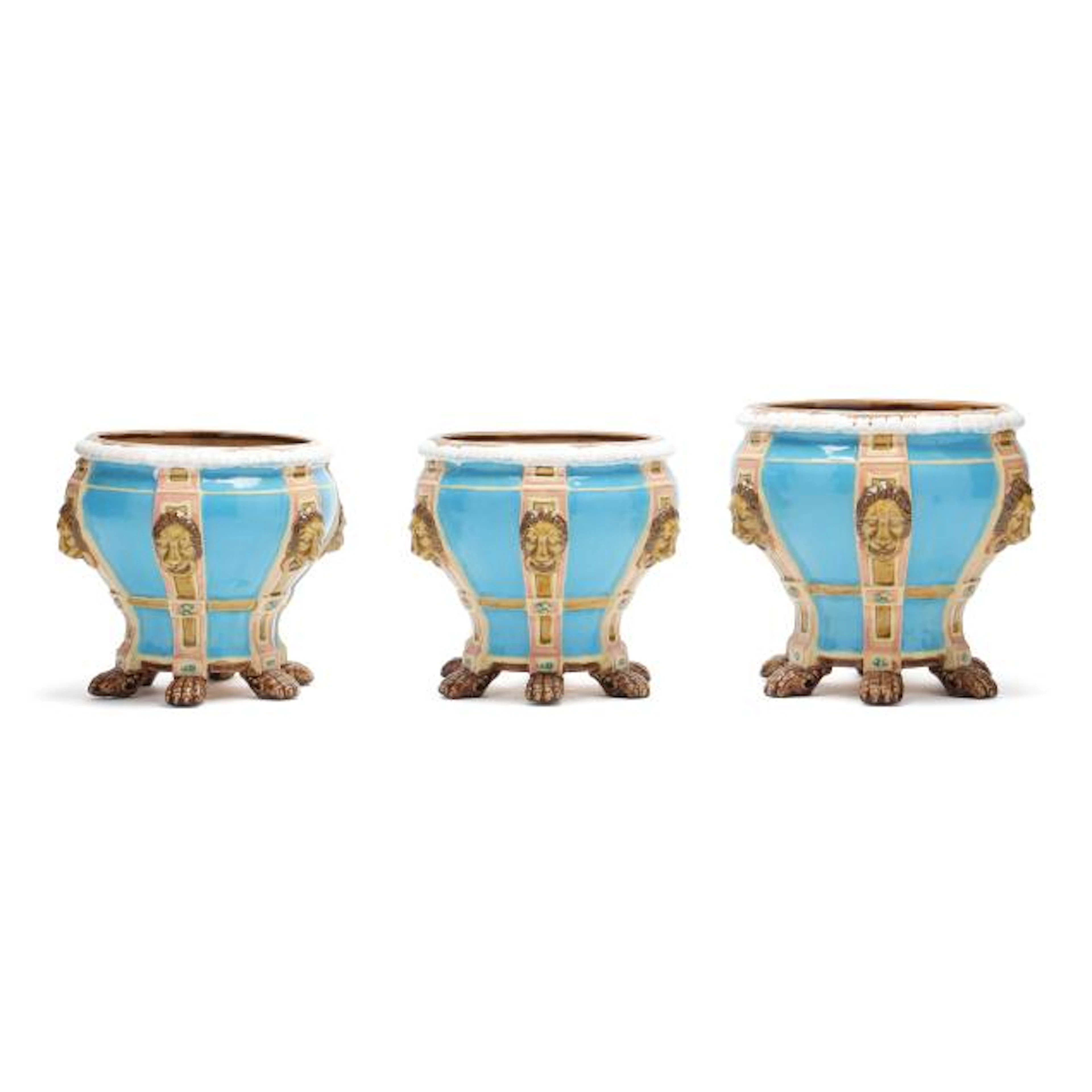 Set of Three Majolica Jardinieres