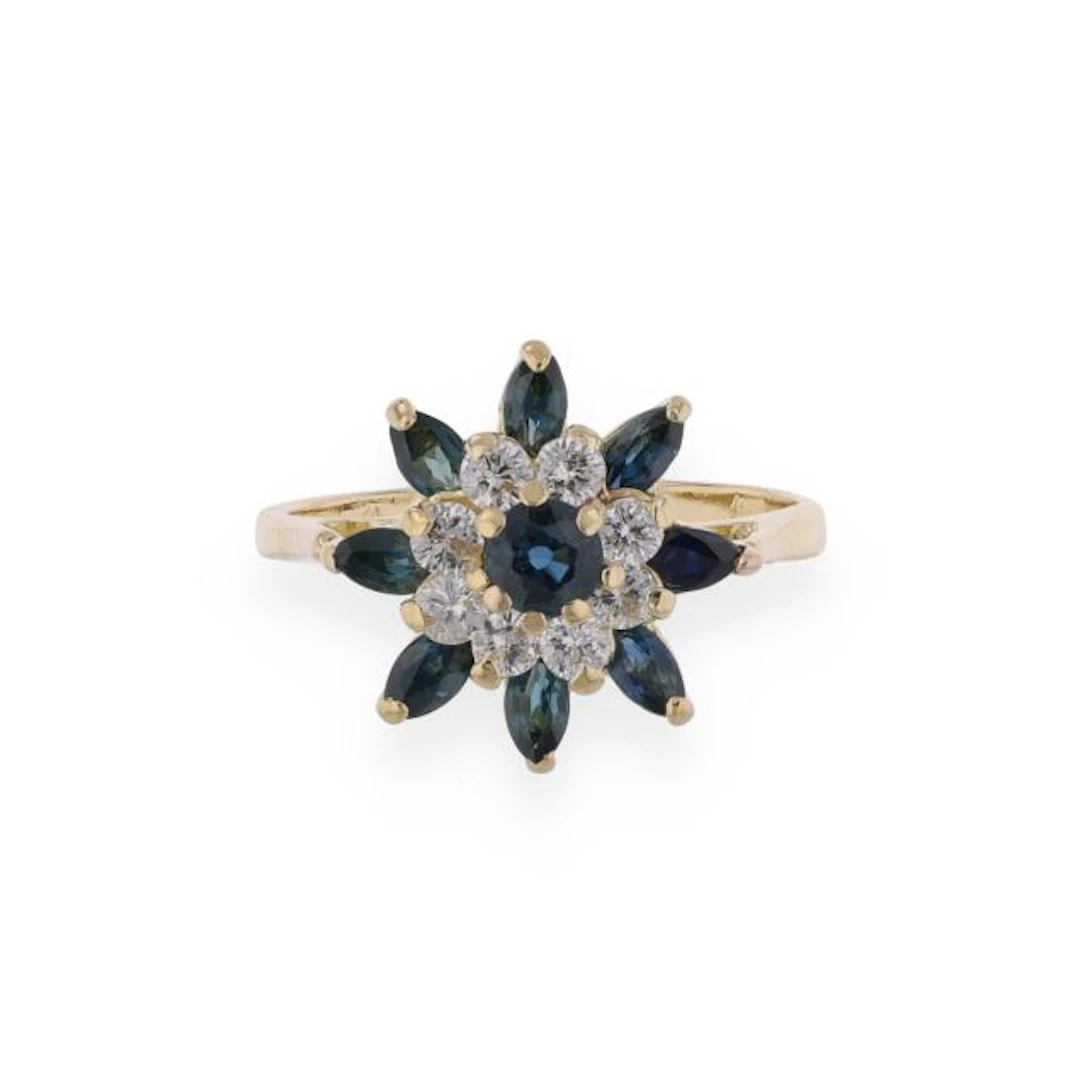 Gold, Sapphire, and Diamond Cluster Ring