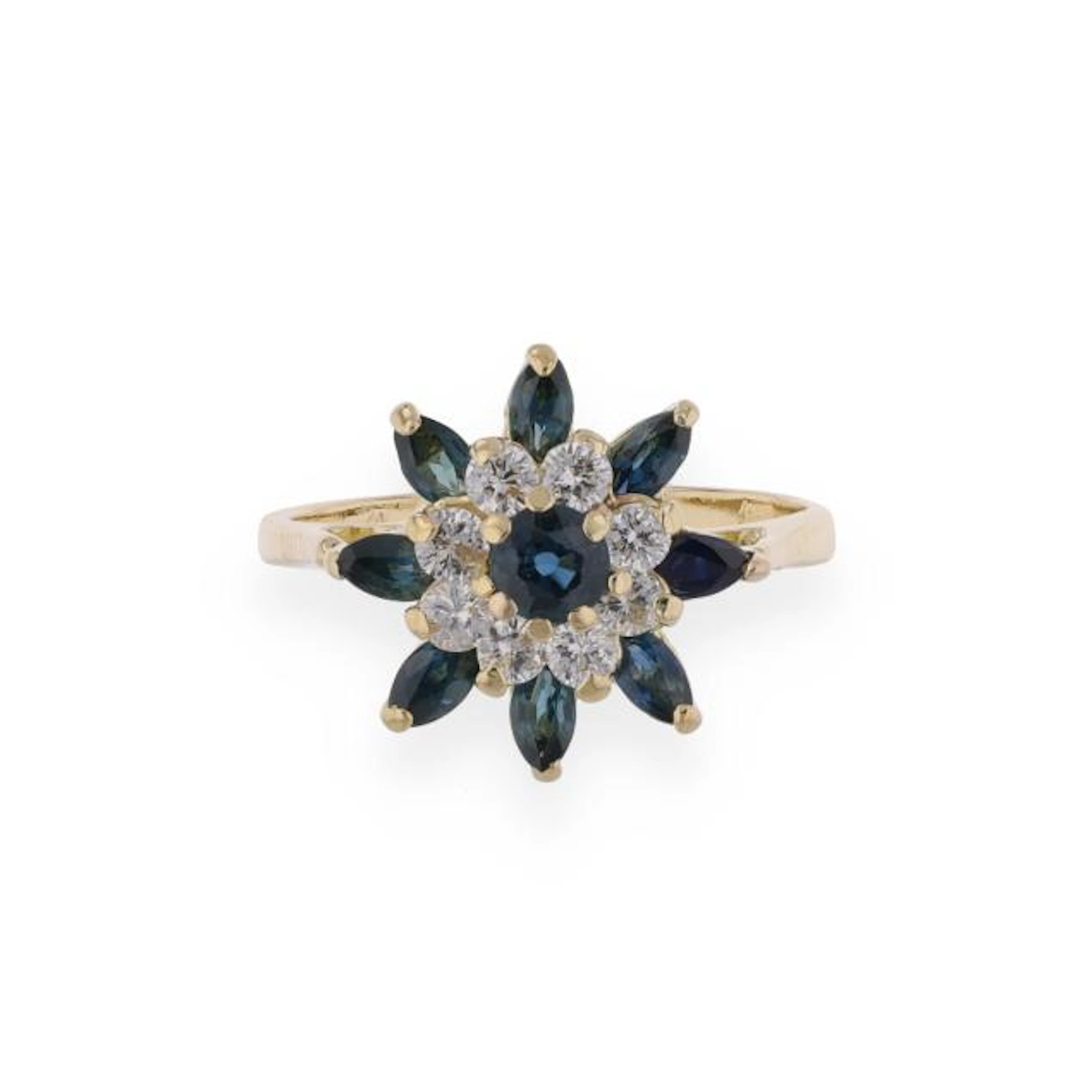 Gold, Sapphire, and Diamond Cluster Ring