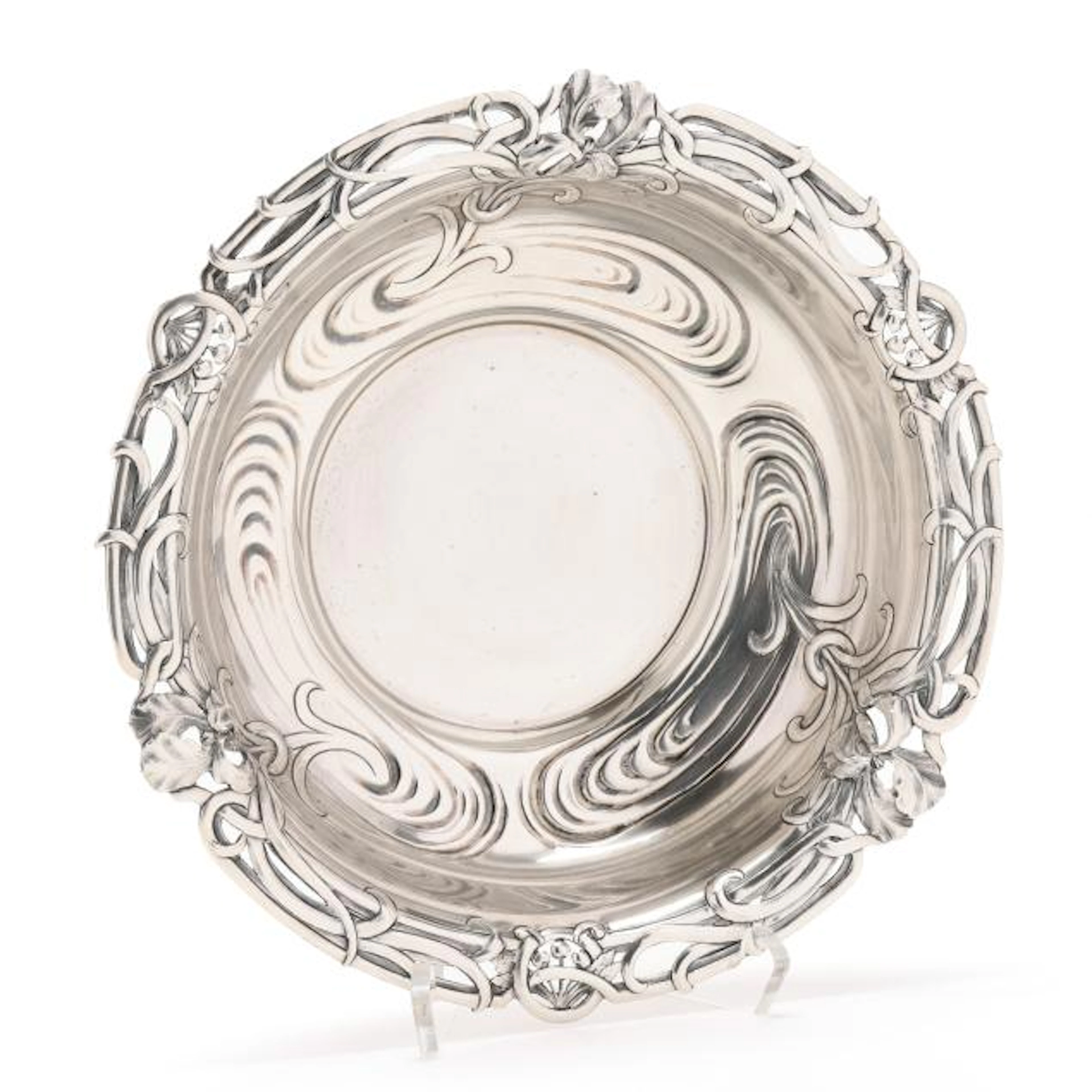French Silver Iris Center Bowl, Mark of Alphonse Debain