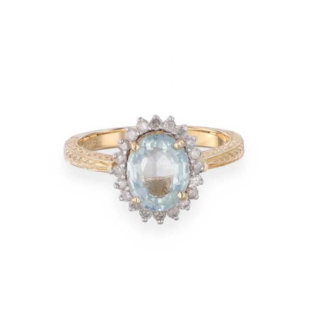 Gold, Aquamarine, and Diamond Ring