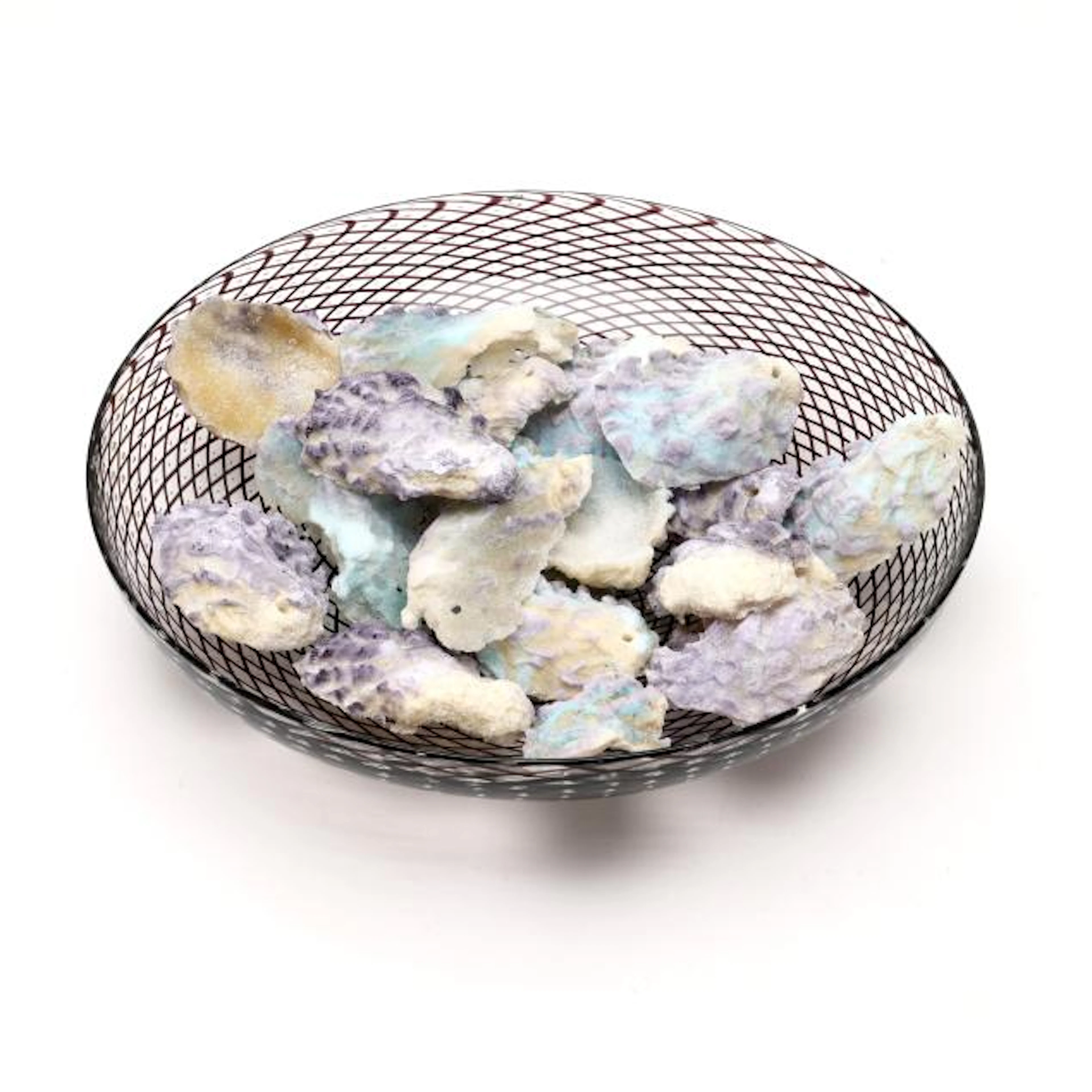 (18) Pate de Verre Glass Oyster Shells and Latticino Glass Bowl (Penland, NC)
