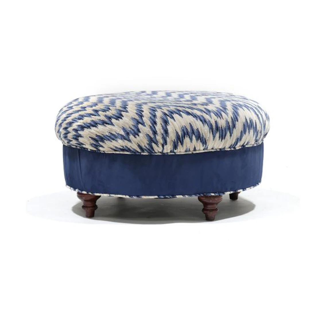 Large Blue and White Flamestitch Ottoman